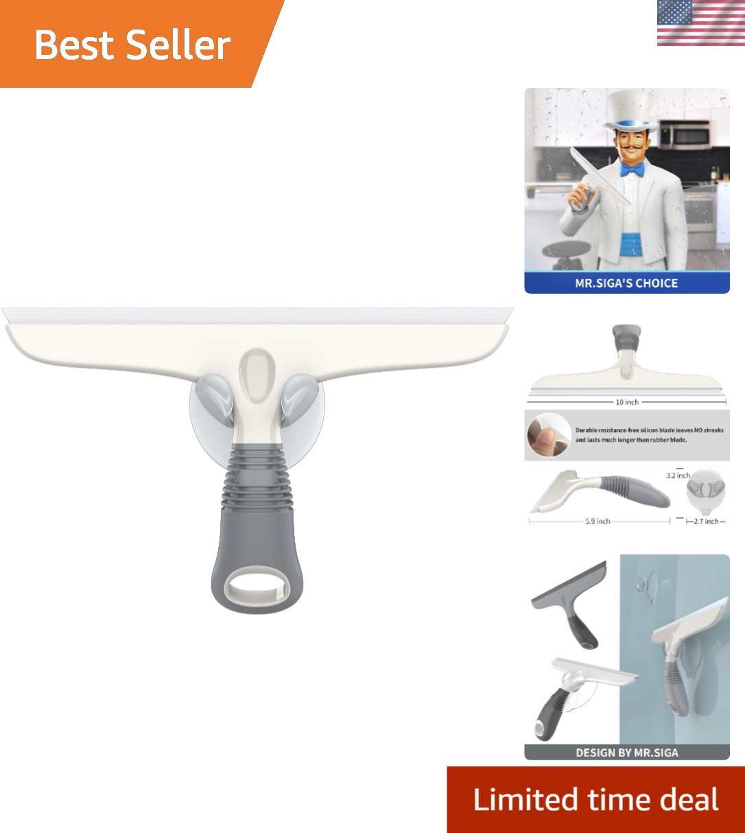 Heavy-Duty 10-Inch Multi-Purpose Squeegee with Suction Hook – Modern Design