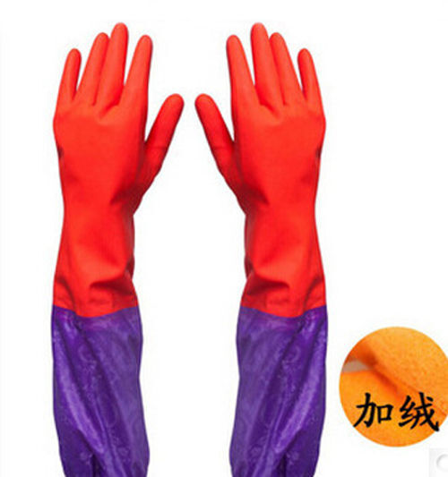2 Pairs Rubber Latex Kitchen Long Gloves DishWashing Cleaning Tool PVC Housework
