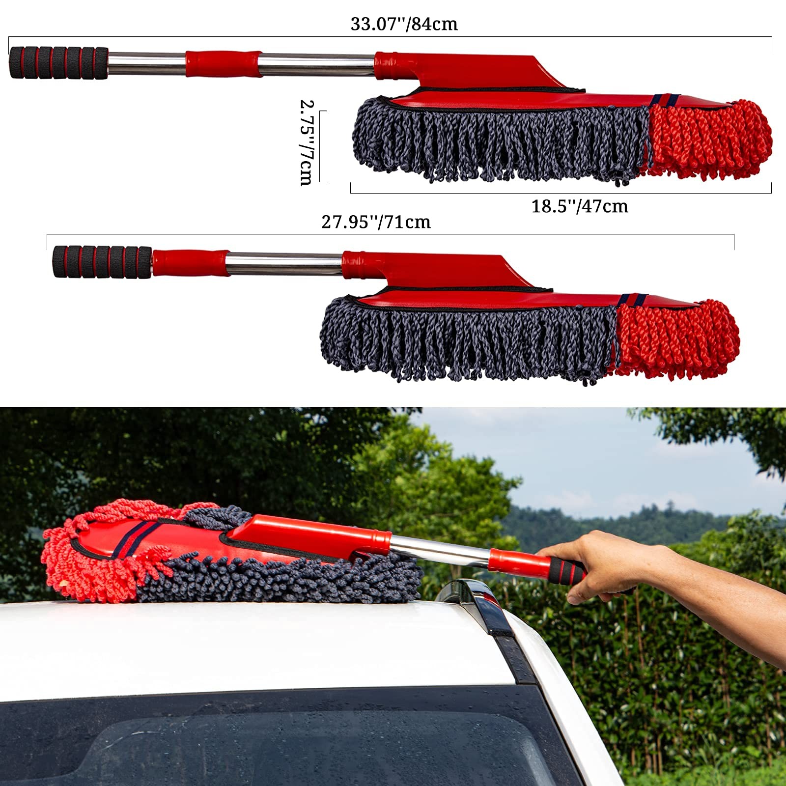 Scratch-Free Microfiber Car Duster with Extendable Handle for Vehicles