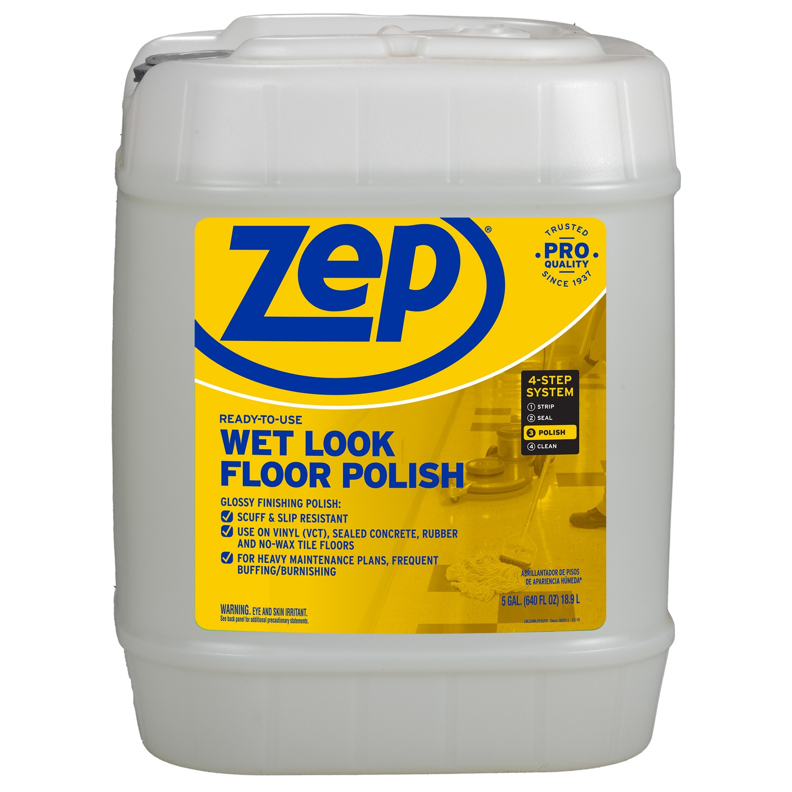 Zep Wet Look Floor Polish – 5 Gallon (1 Pail) ZUWLFF5G – Long Lasting Glossy