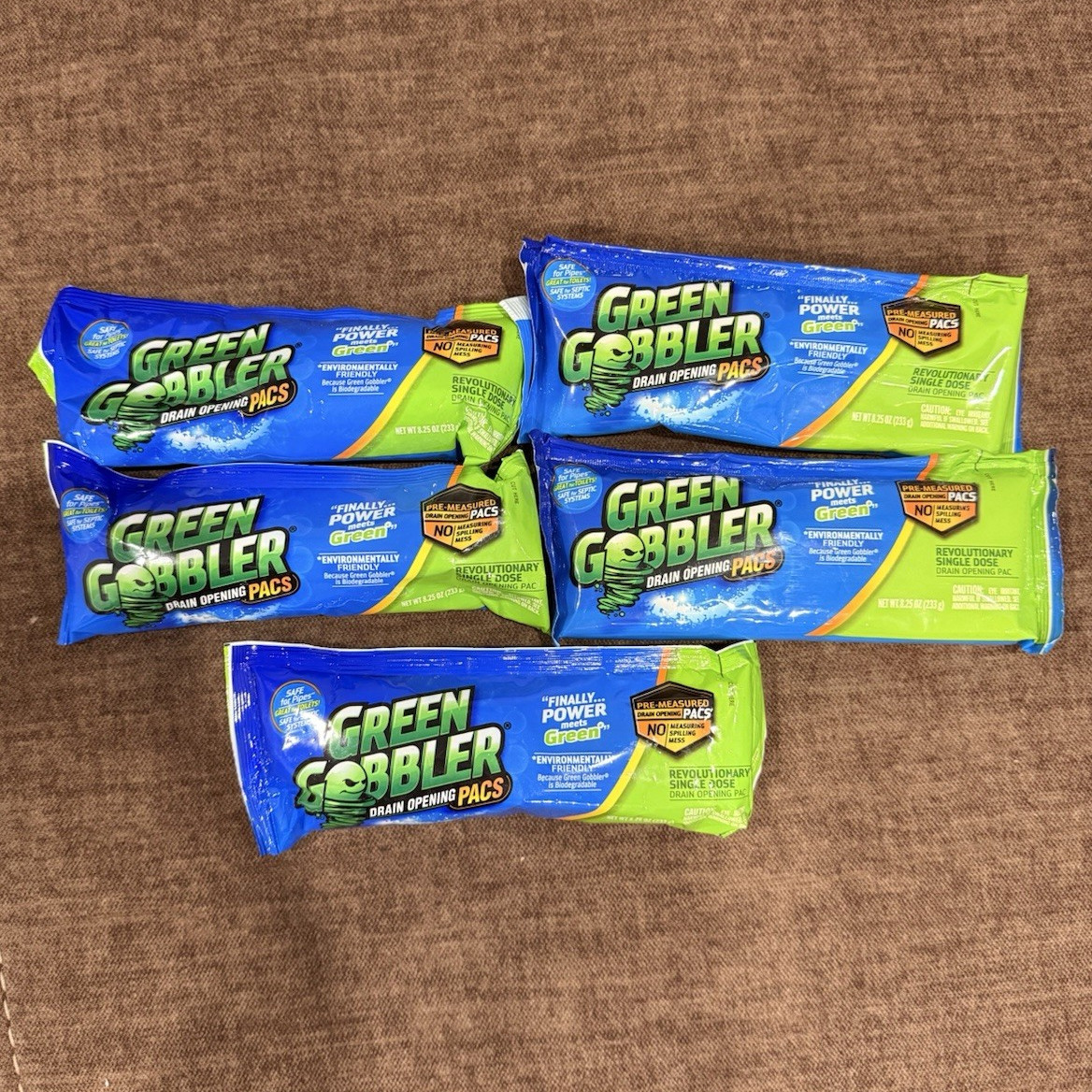 Green Gobbler Drain Opener Pacs Lot of 5 Biodegradable Pre-measured 1.25 oz