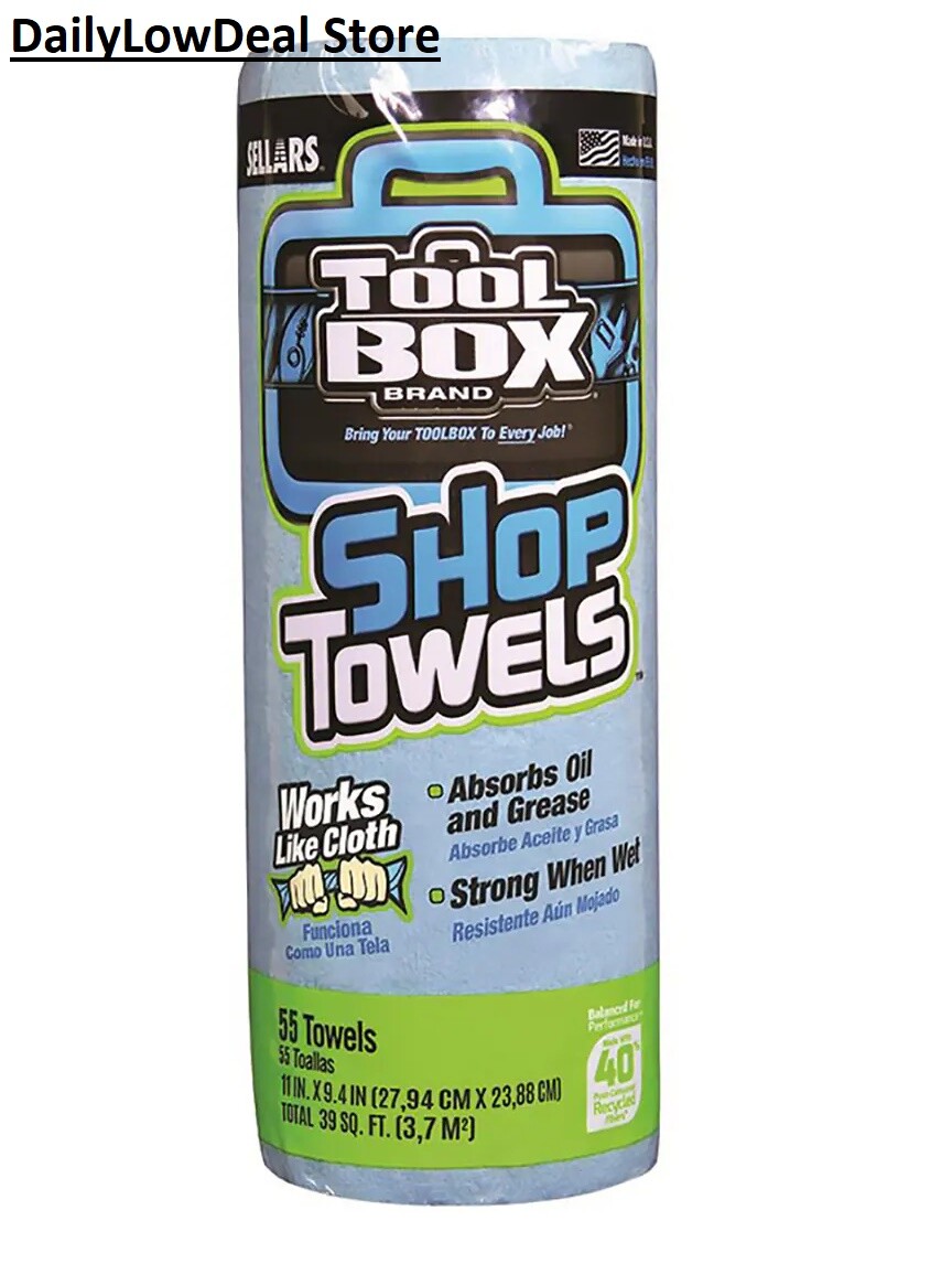 Sellars Toolbox Blue Shop Towels – 55 Towels per Roll CHOOSE 1 Roll OR 6 Rolls