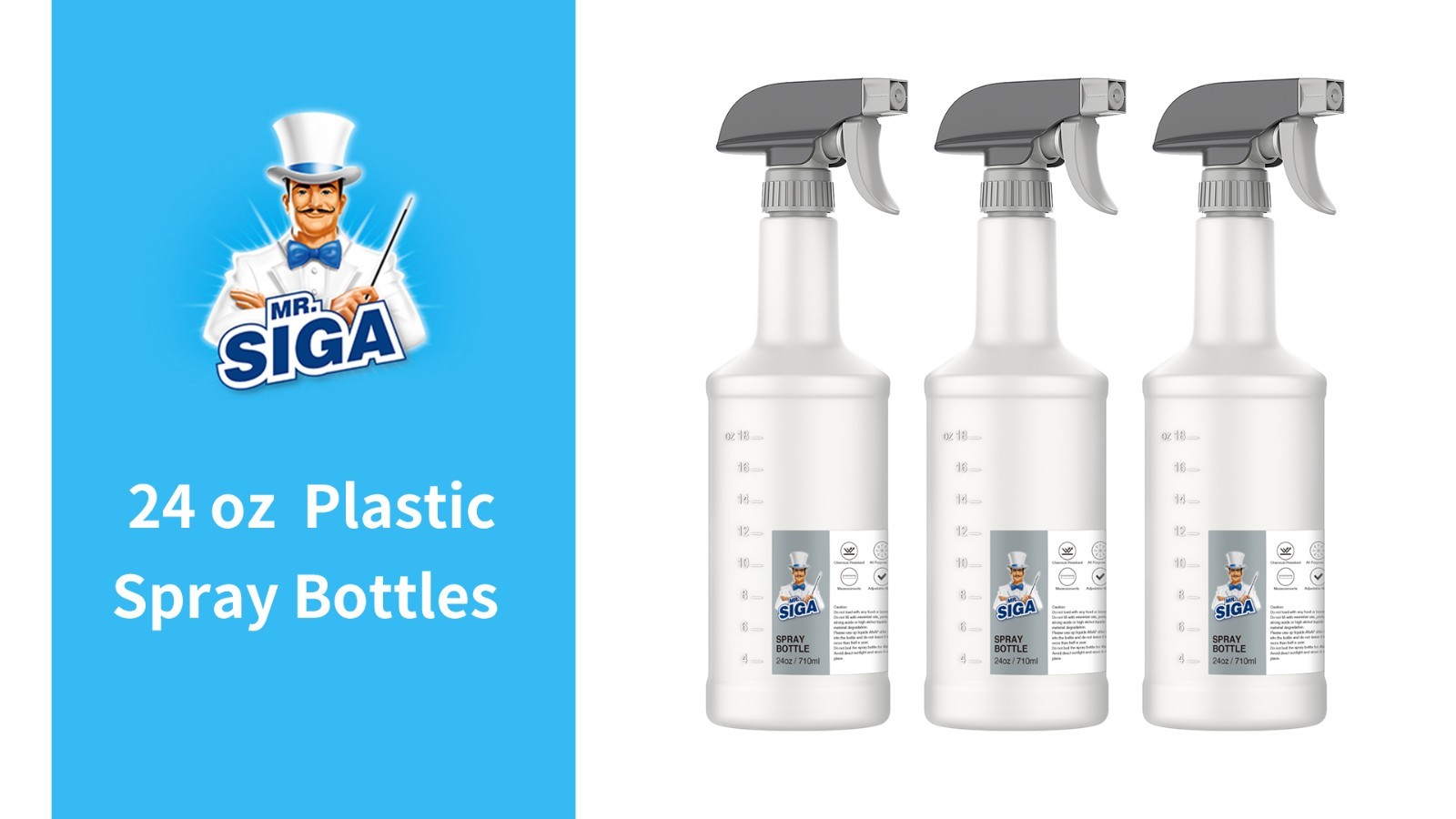 24 oz Heavy Duty Plastic Spray Bottles – Reusable, Leak Proof, Adjustable Nozzle