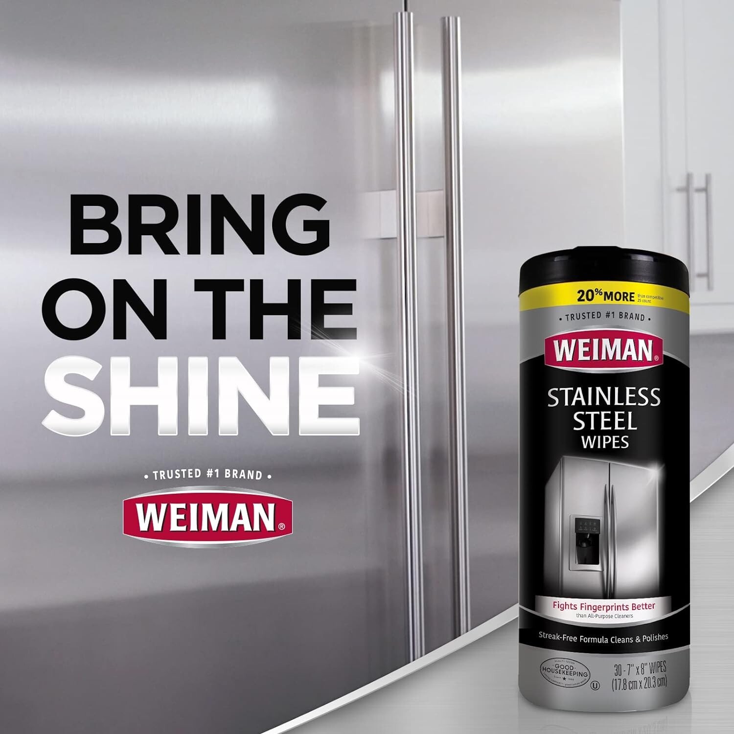 Weiman Stainless Steel Wipes, 30 Count, Cleaner & Polisher, Pack of 1