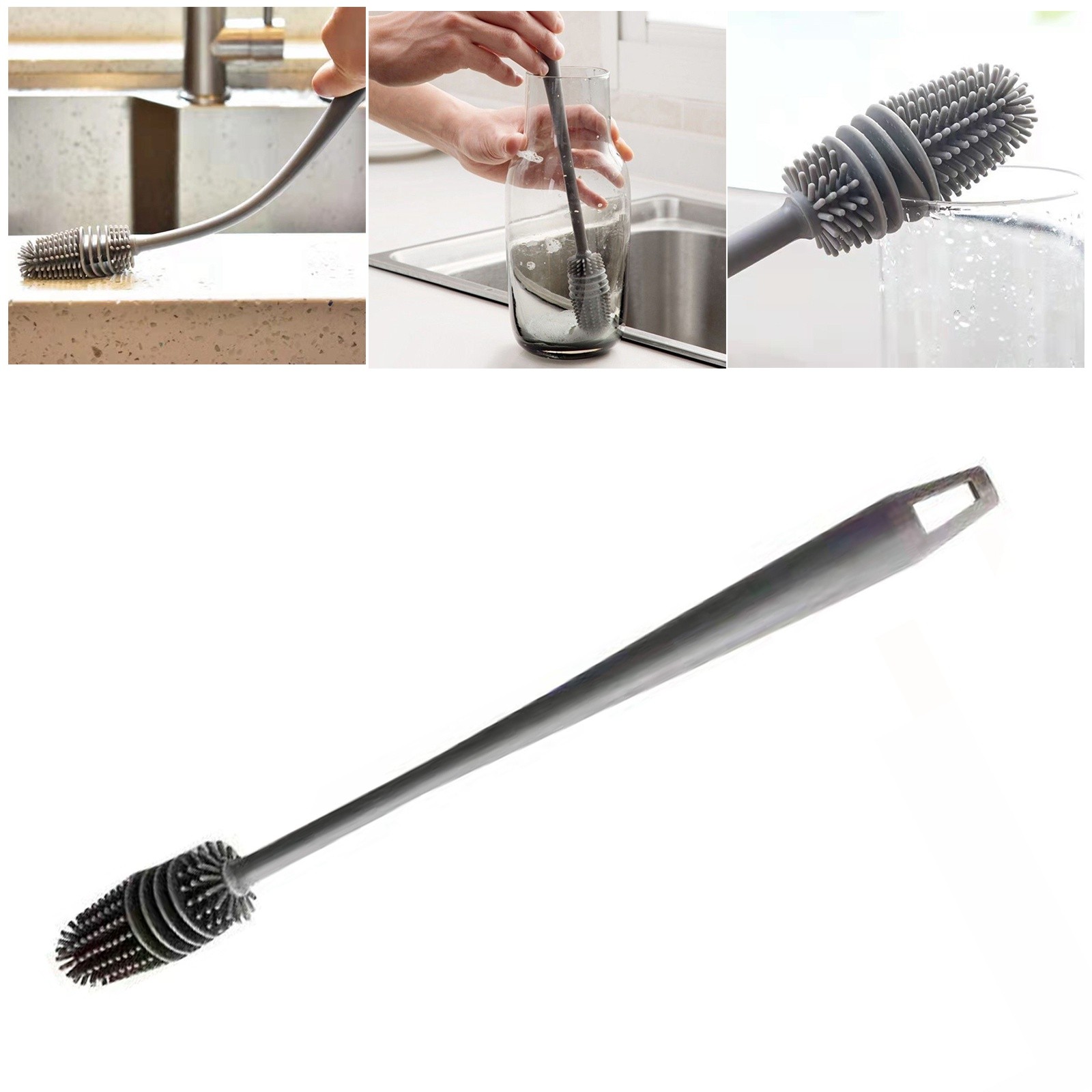 1Pc Bottle Scrubbing Washing Brush Silicone Long Handle Cup Cleaning Brush Tool