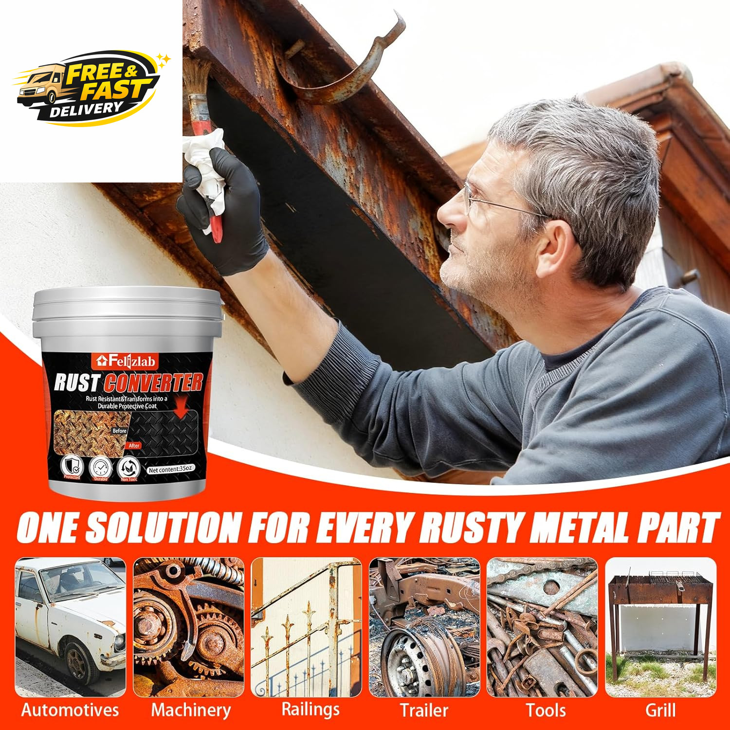 2-In-1 Rust Converter & Metal Primer, 35 Floz Automotive Rust Remover Paint for