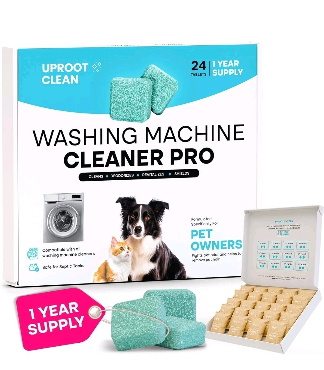 Uproot Clean Washing Machine Cleaner Tablets – 24 Pack for a 12 Month Supply.