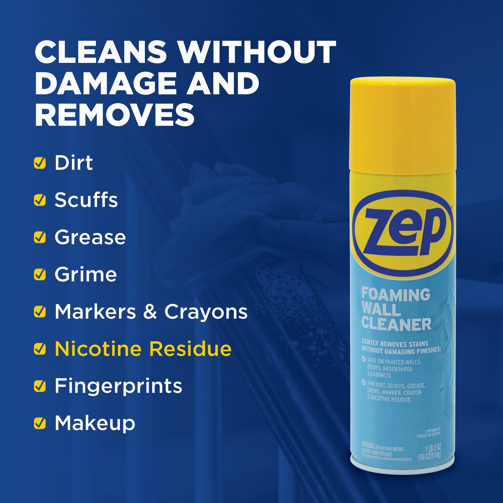 Zep Foaming Wall Cleaner – 18 oz (Case of 4) ZUFWC18 – Removes Stains Without