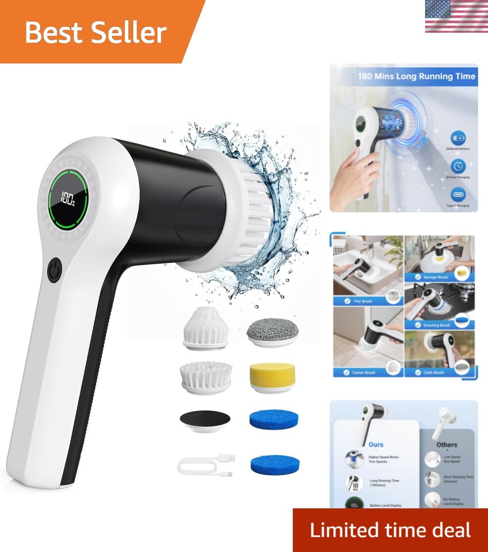 Electric Spin Scrubber, Cordless Shower Scrubber with Battery Level Display, …