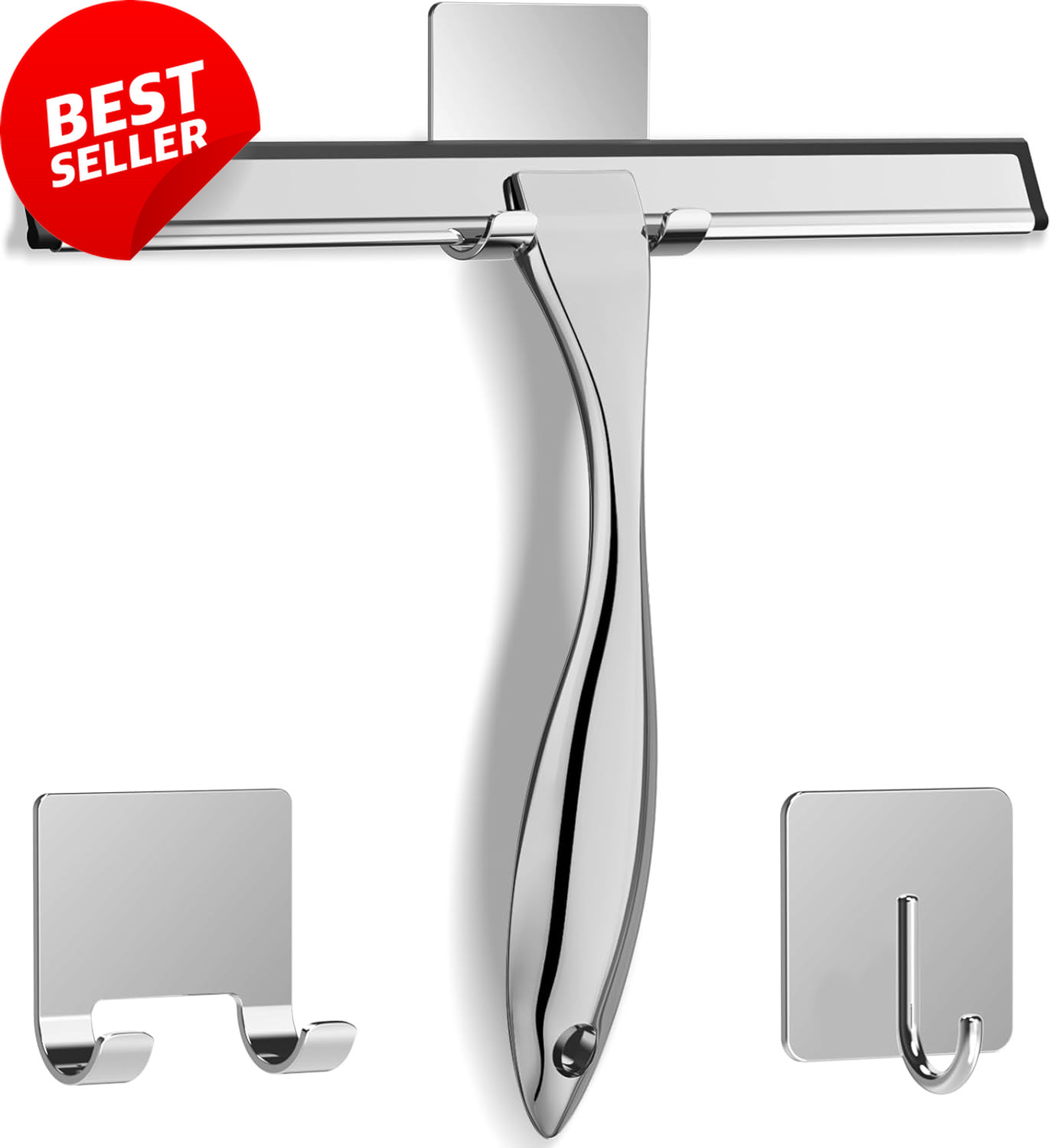 10in Stainless Steel Shower Squeegee w/Hooks Glass Window Tile Cleaner