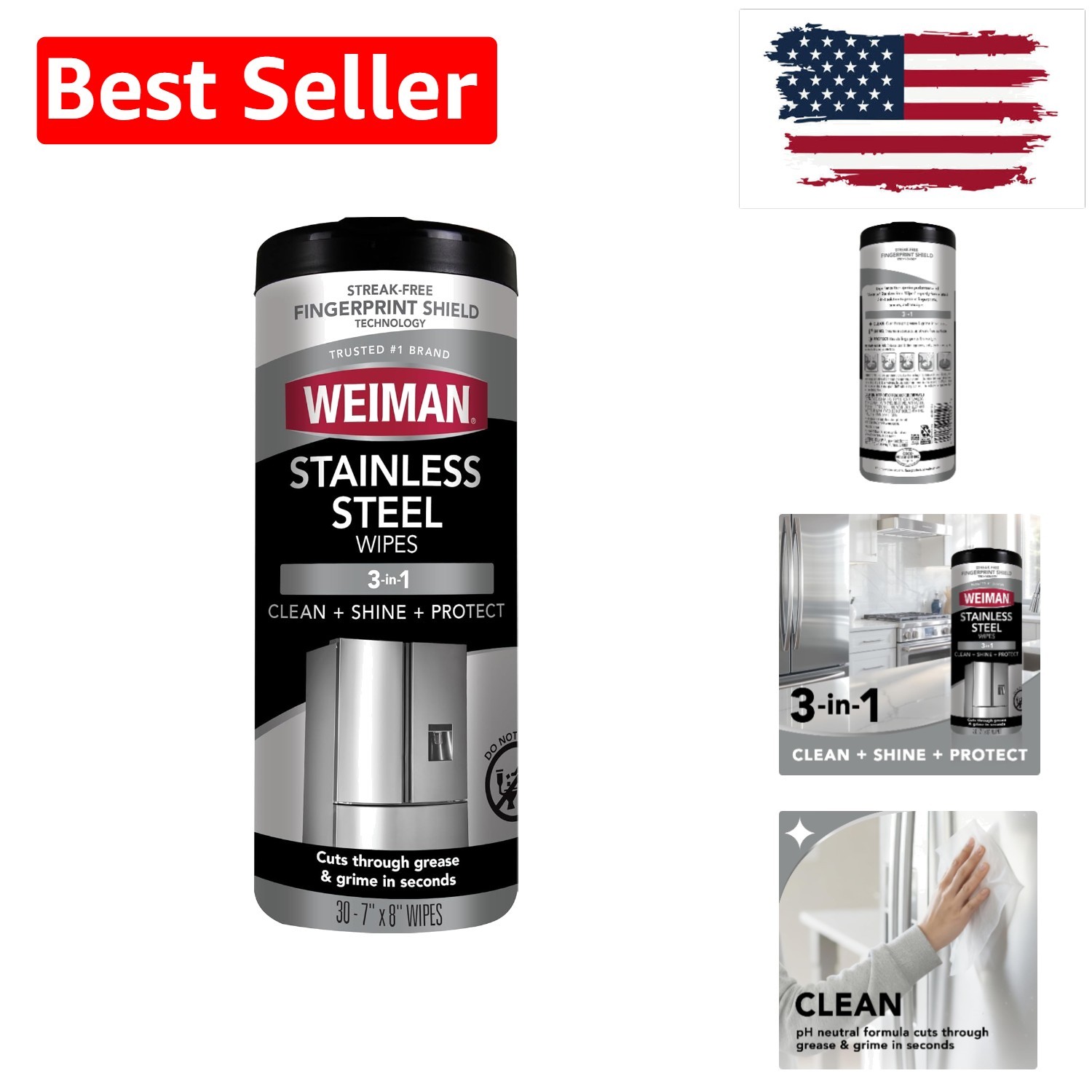 Stainless Steel Cleaner, 30 Count Wipes, Anti-Fingerprint, Removes Grease, Wa…