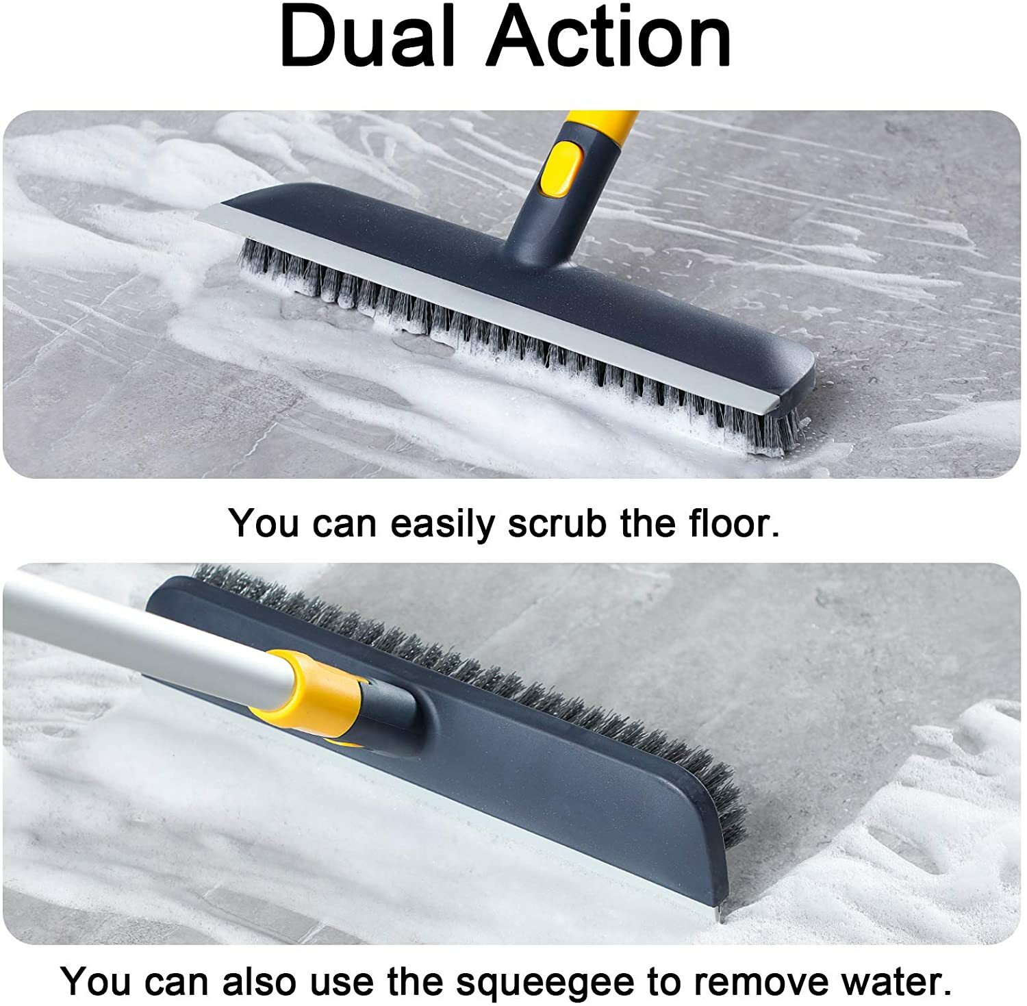 Floor Scrub Brush 2 in 1 Scrape&brush Push Broom Stiff Bristle 37″-51″ Handle