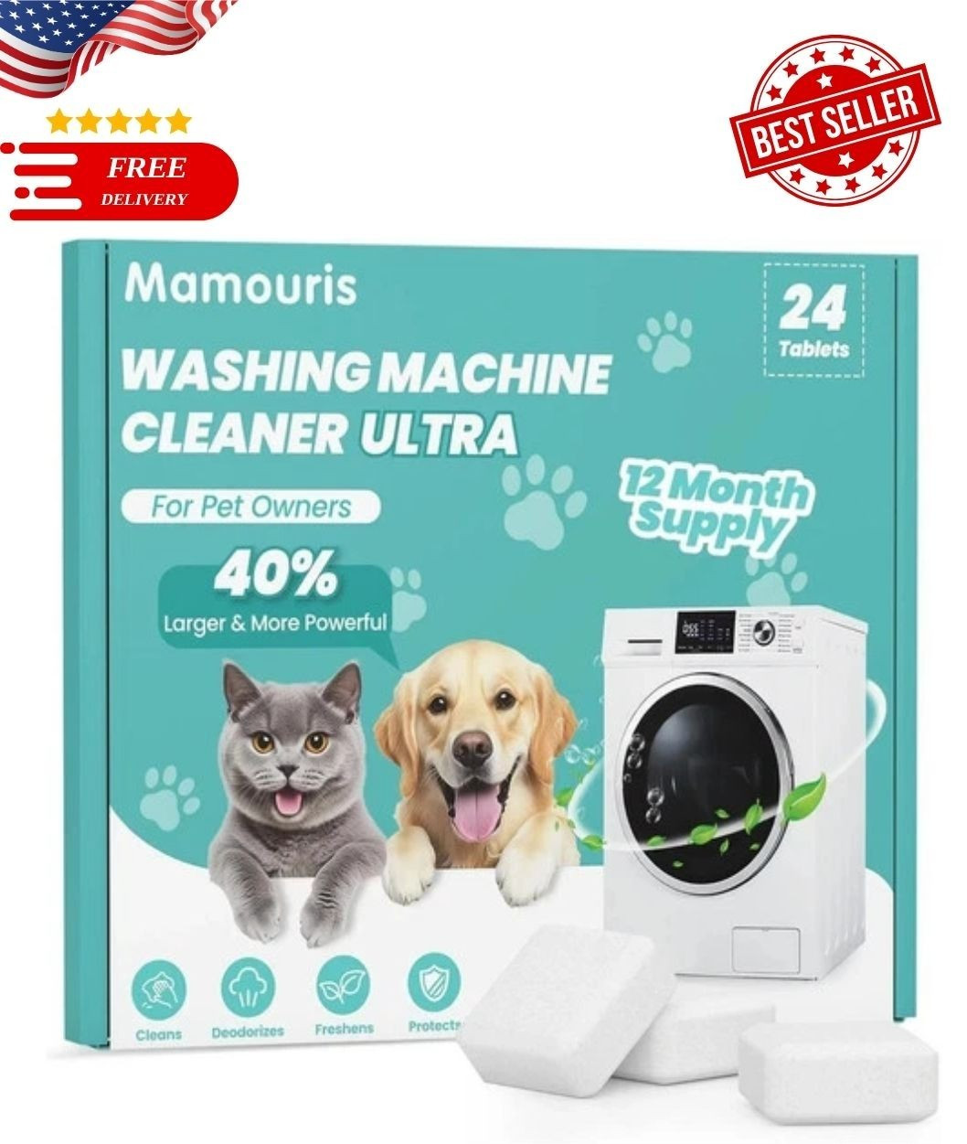 Uproot Clean Washing Machine Cleaner Tablets – 24 Pack for a 12 Month Supply. Fo