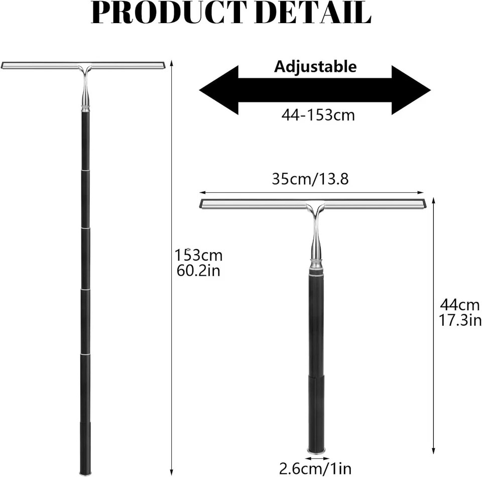 Extendable Shower Squeegee with Long Handle for Shower Glass Floor Tile Wall Car