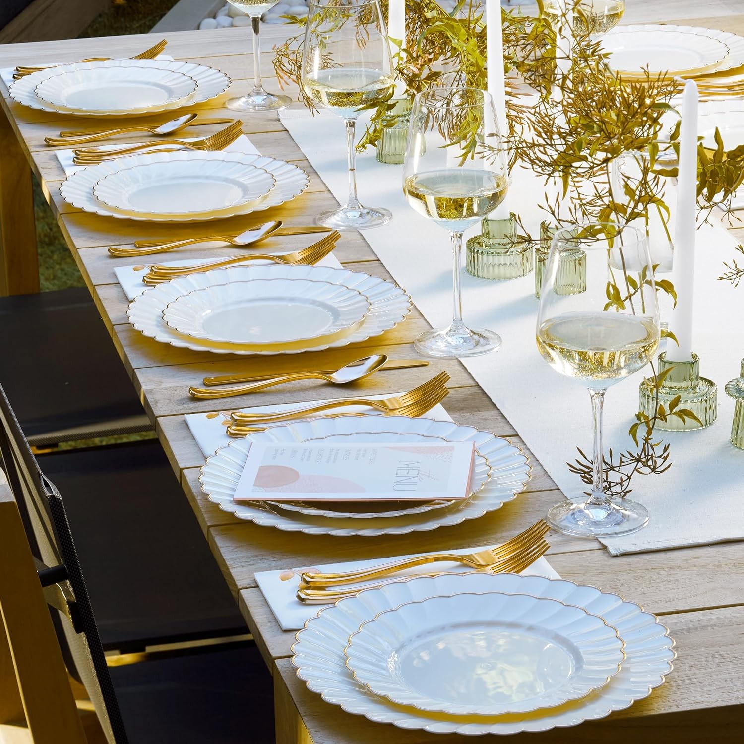 By Madee HEAVYWEIGHT 100 Pc Scalloped Ivory & Gold Plastic Plates for Party |