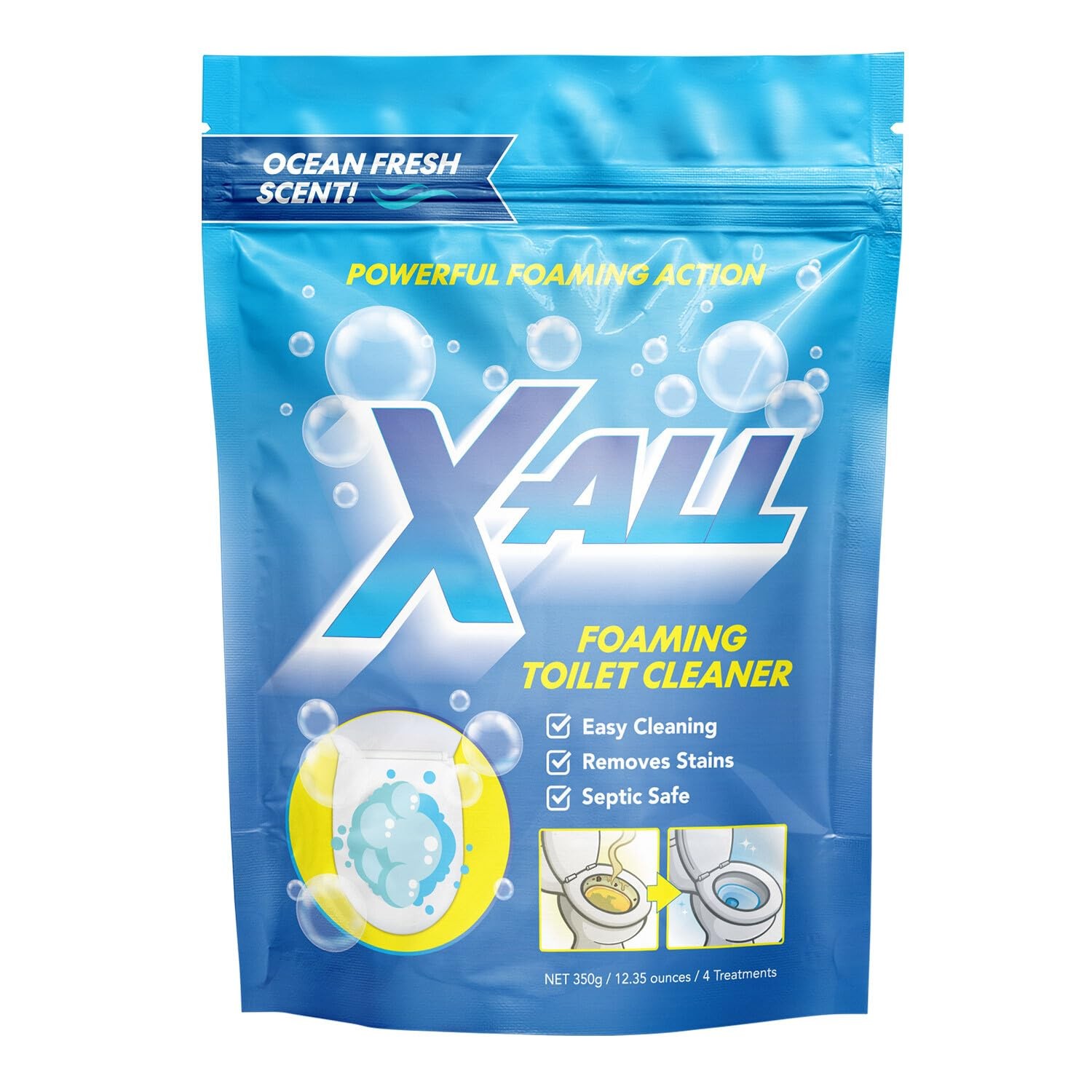 X-ALL Foaming Toilet Cleaner, Self-Activating Powder for 7 Ounce (Pack of 2)