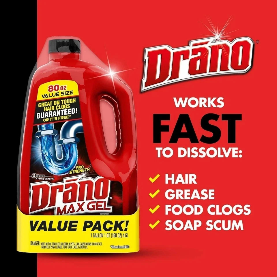 160oz Drain Cleaner Gel Hair Grease Clog Remover Safe for Kitchen Sink Shower