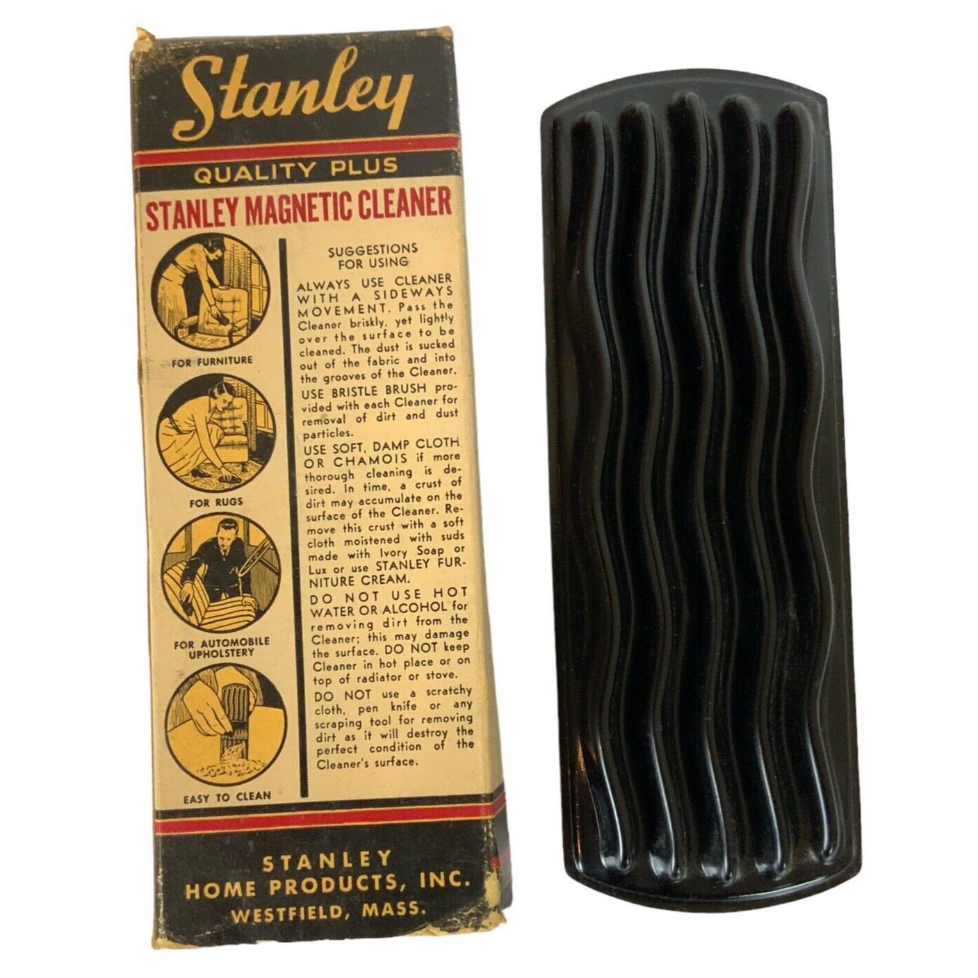 Stanley Magnetic Cleaner Red Black Bakelite Brush Original Box 1950s Upholstery