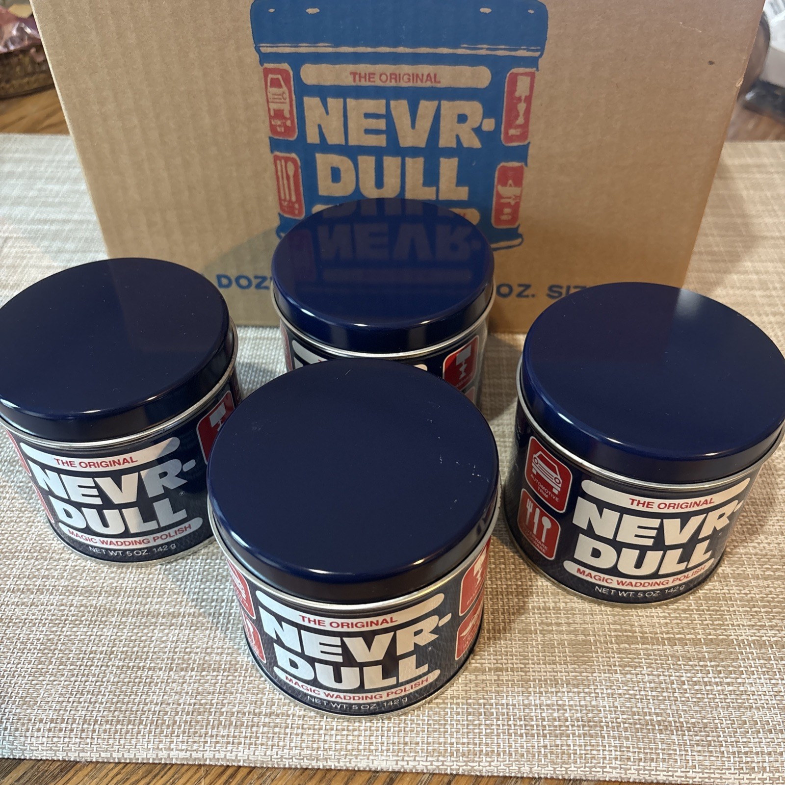 (4) THE ORIGINAL, Nevr-Dull Metal Polish 5oz MAGIC Wadding Cloth Polishes Metals