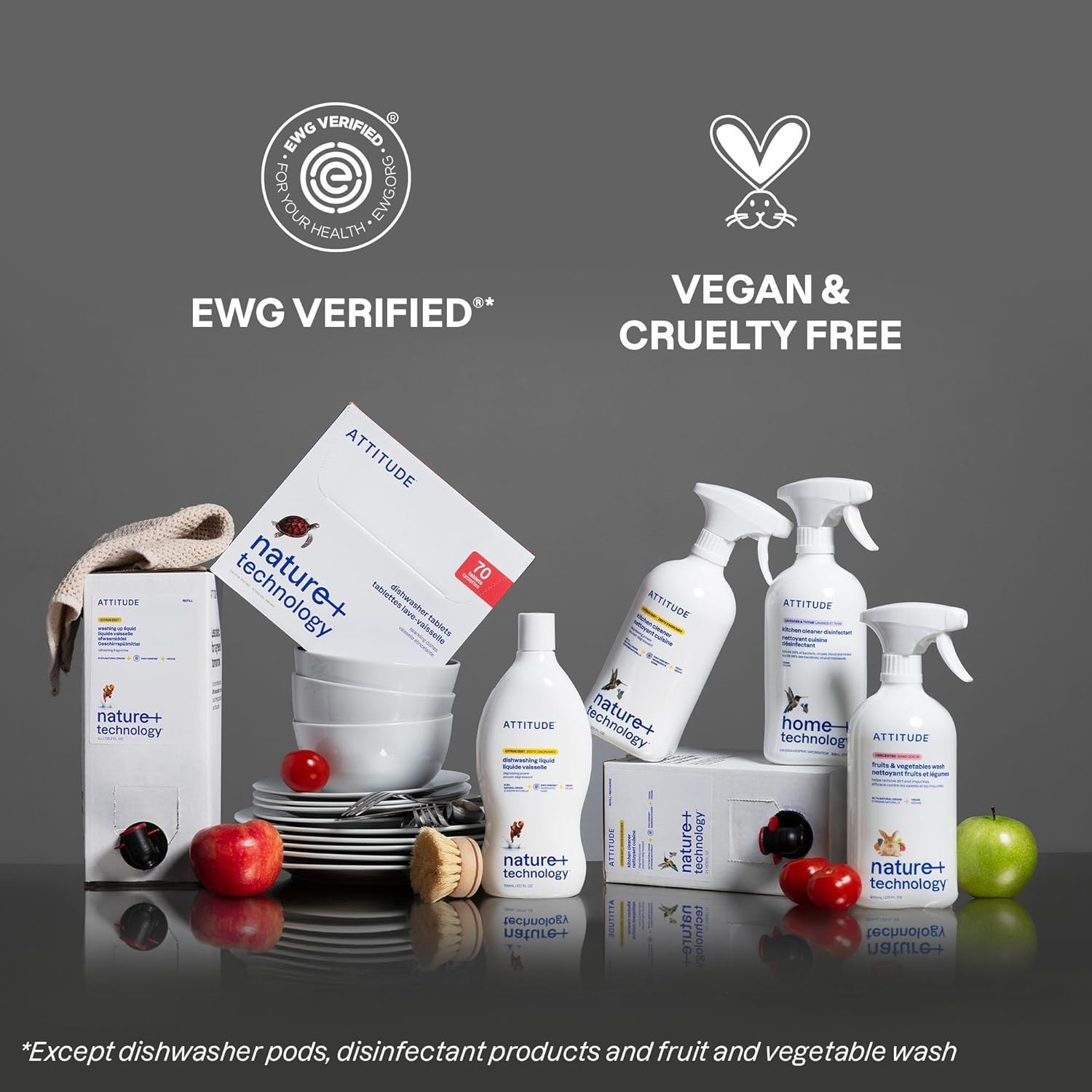 ATTITUDE Dish Soap, EWG Verified, Plant-Based & Vegan Dishwashing Liquid, Natura