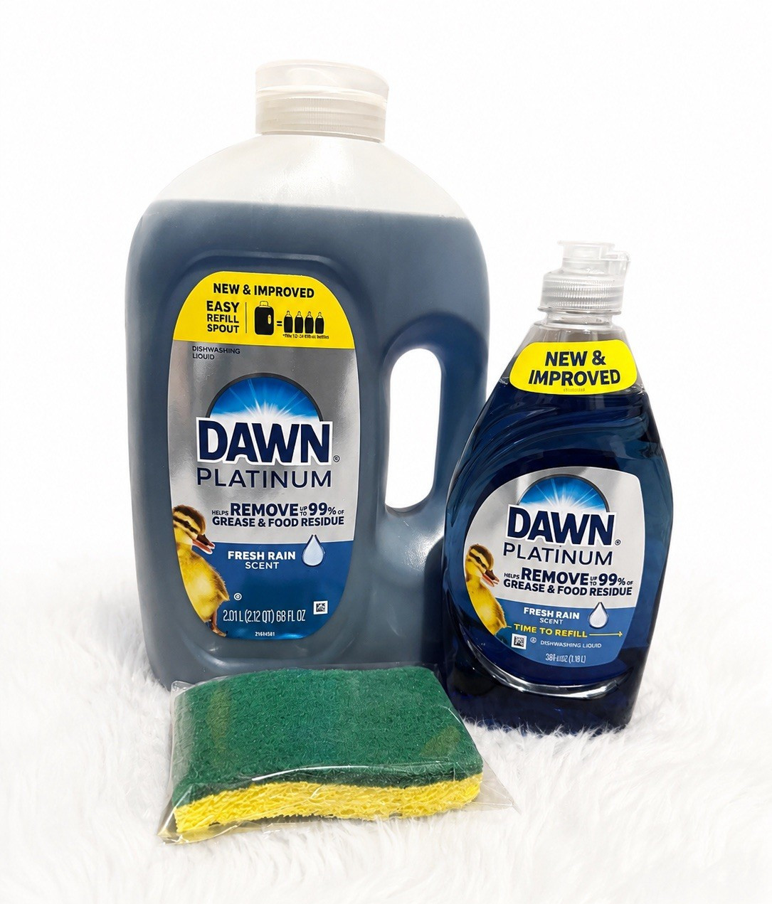 Dawn Platinum Dishwashing Liquid Fresh Rain 68 fl oz + Sponge