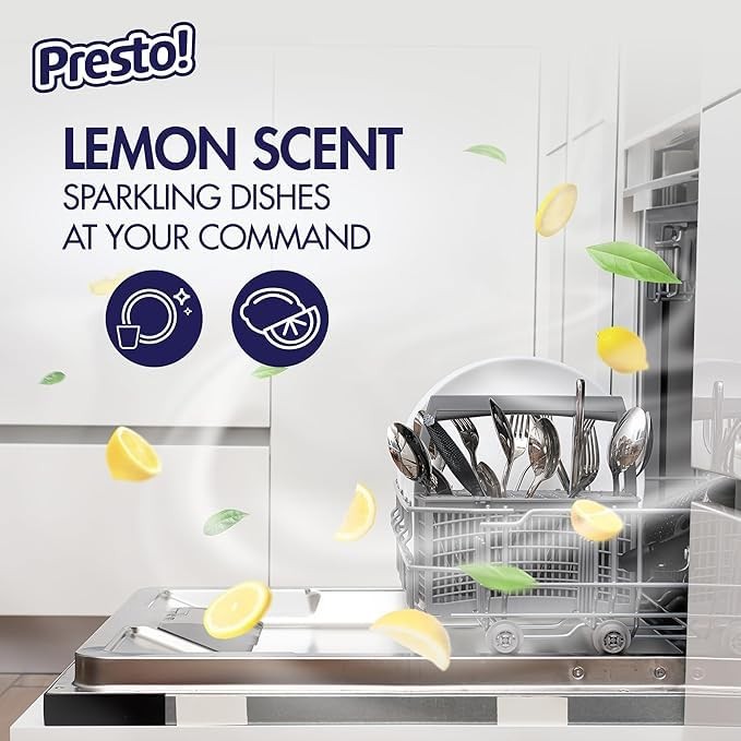 Amazon Brand – Presto! Triple Action Dishwasher Pacs, Lemon Scent, 90 Count