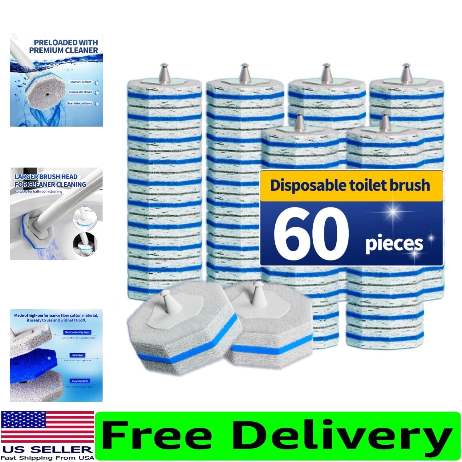 60pcs Toilet Wand Refills fits Clorox Toilet Wand, Thickened Cleaning Upgraded