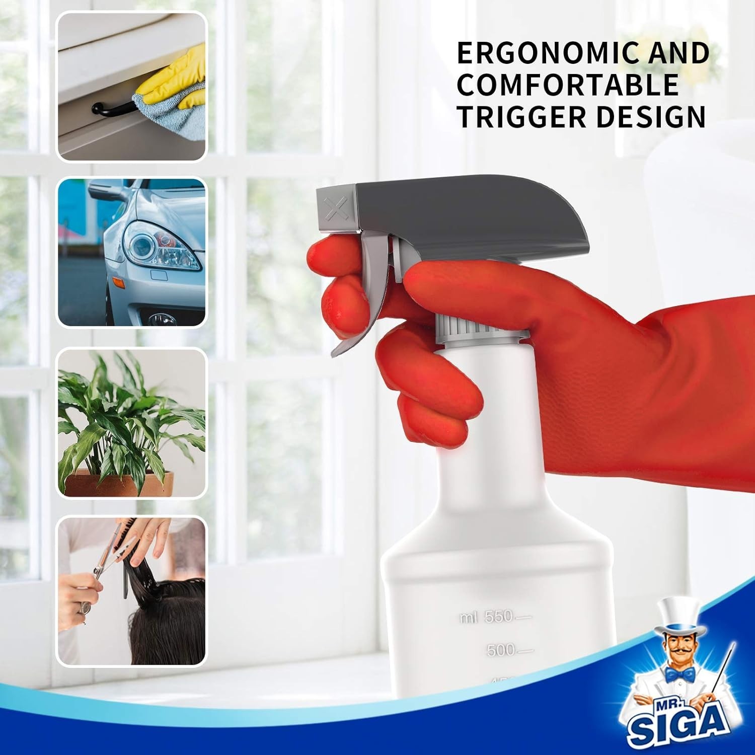 MR.SIGA 24oz Empty Spray Bottles 3 Pack Heavy Duty Adjustable Leakproof