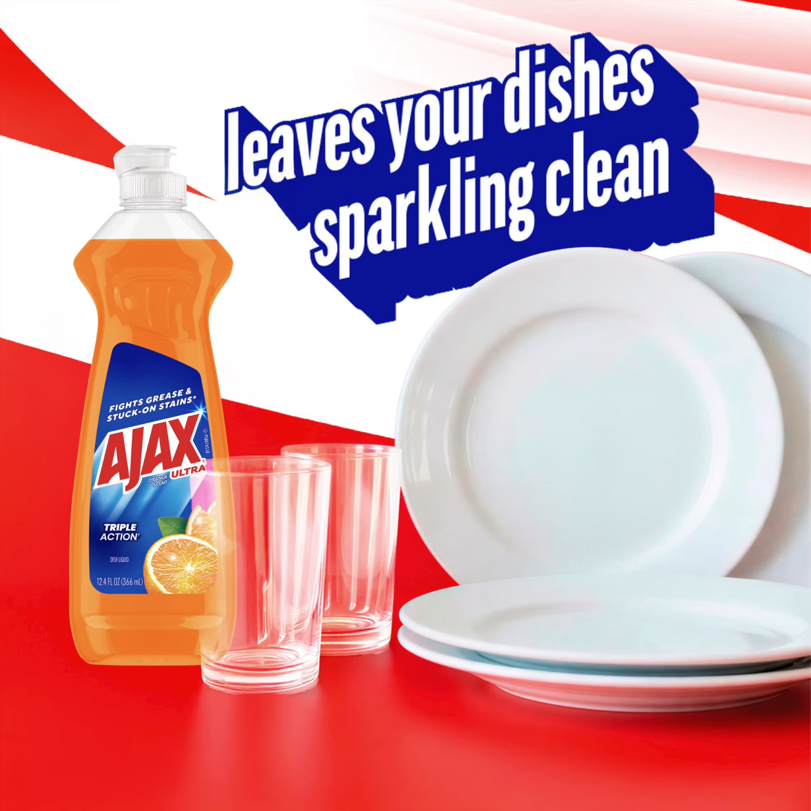 Ajax Ultra Triple Action Orange Dishwashing Liquid Soap, 12.4 fl oz