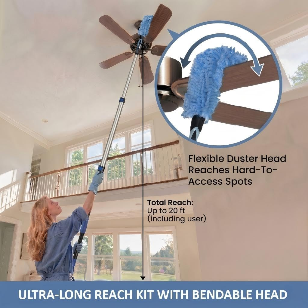 20Ft High Ceiling Duster Kits with 5-12Ft Heavy Duty Extension Pole – Fan Blade