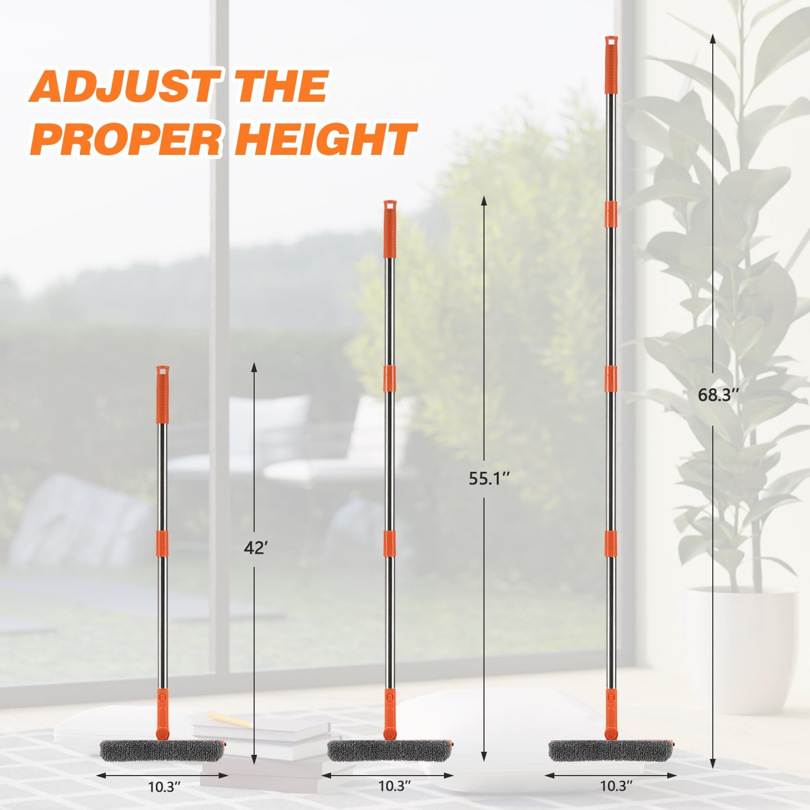 Professional 2 in 1 Window Squeegee with 68″ Long Stainless Steel Handle,Micr