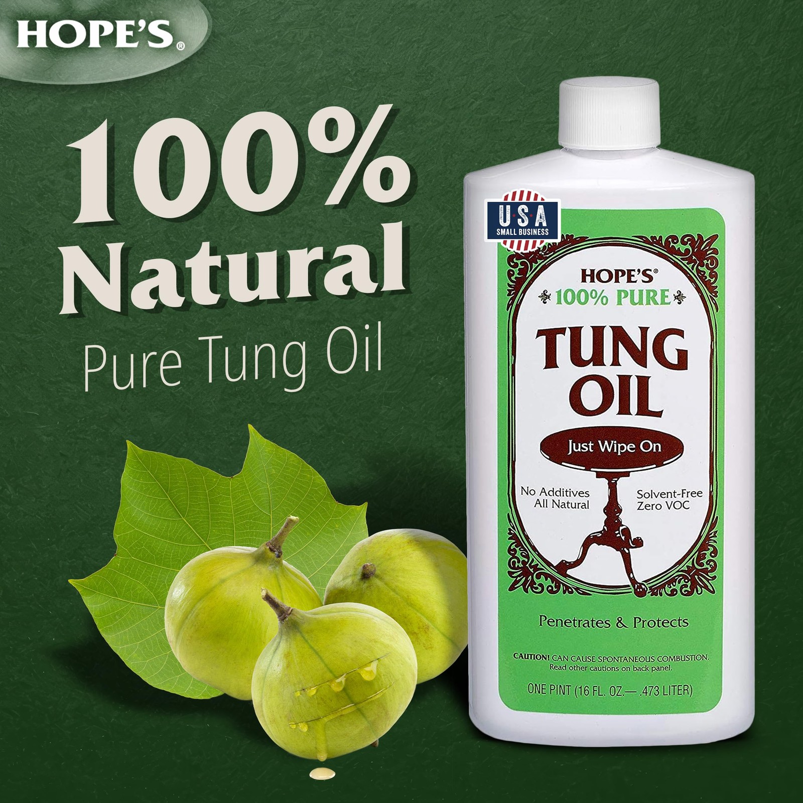 Pure Tung Oil Wood Finish Natural Sealer 16 Fl Oz Food Safe Waterproof Indoor Ou