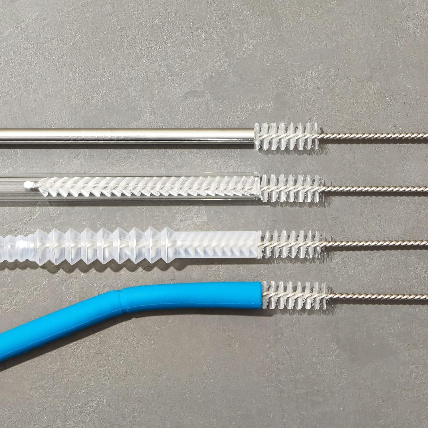 Straw Cleaner Brush – 12 In, Silver & White, 4-Pack – Stainless Steel Straw Clea