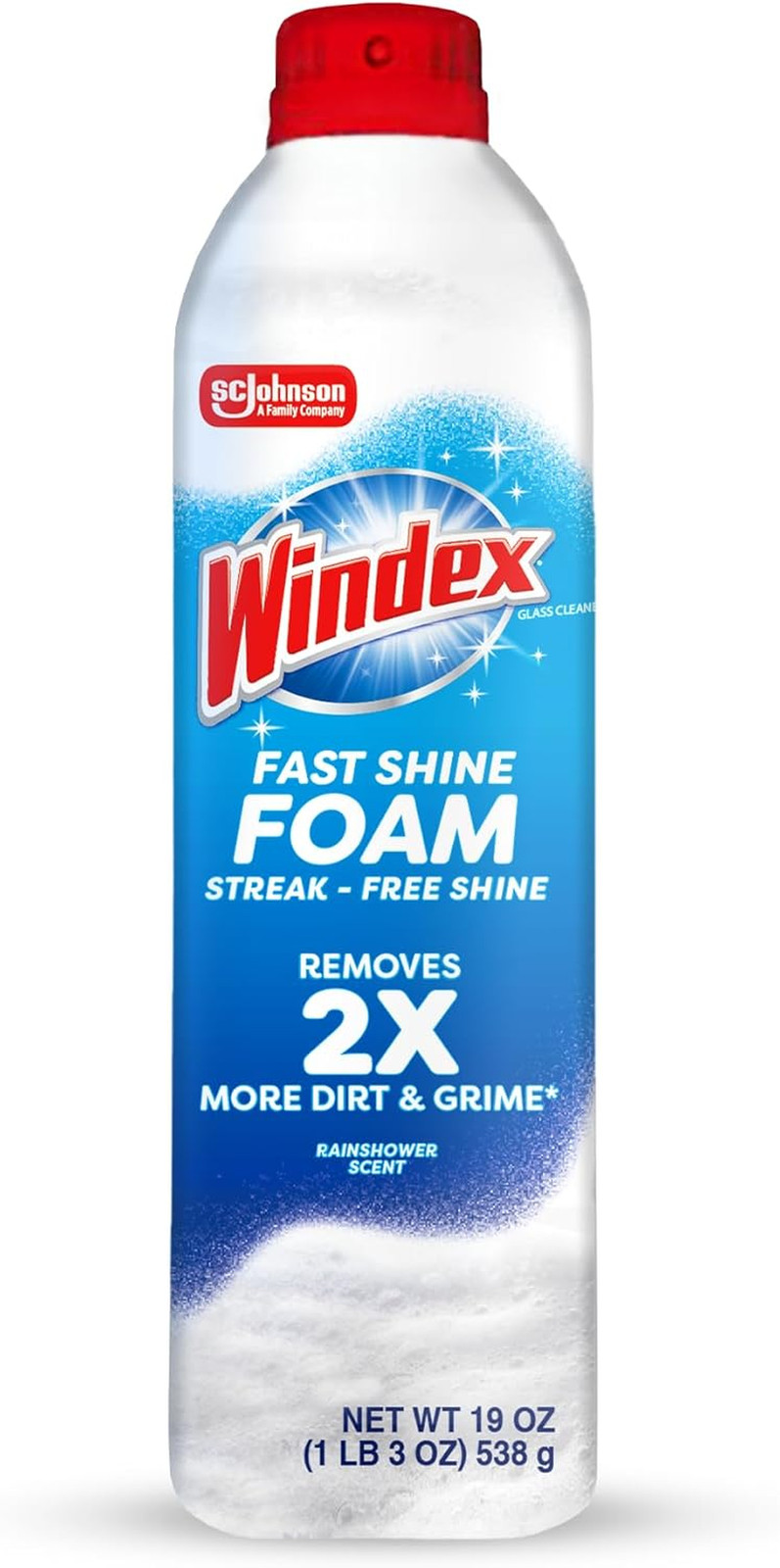 Windex Fast Shine Foam Glass Cleaner, No-Drip Windows, Doors, Mirrors & Countert