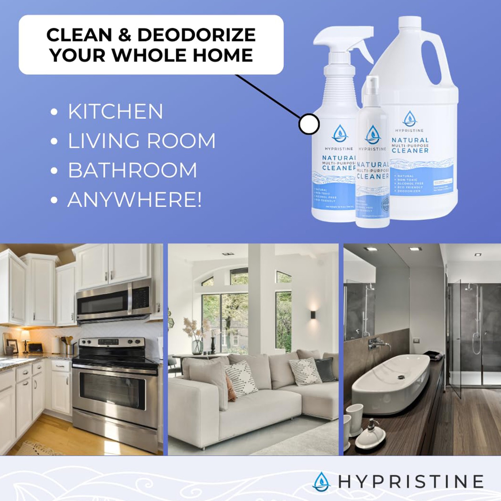 Hypristine Natural Multipurpose Surface Cleaner, 128 fluid Ounce Bottle, 4 Pack