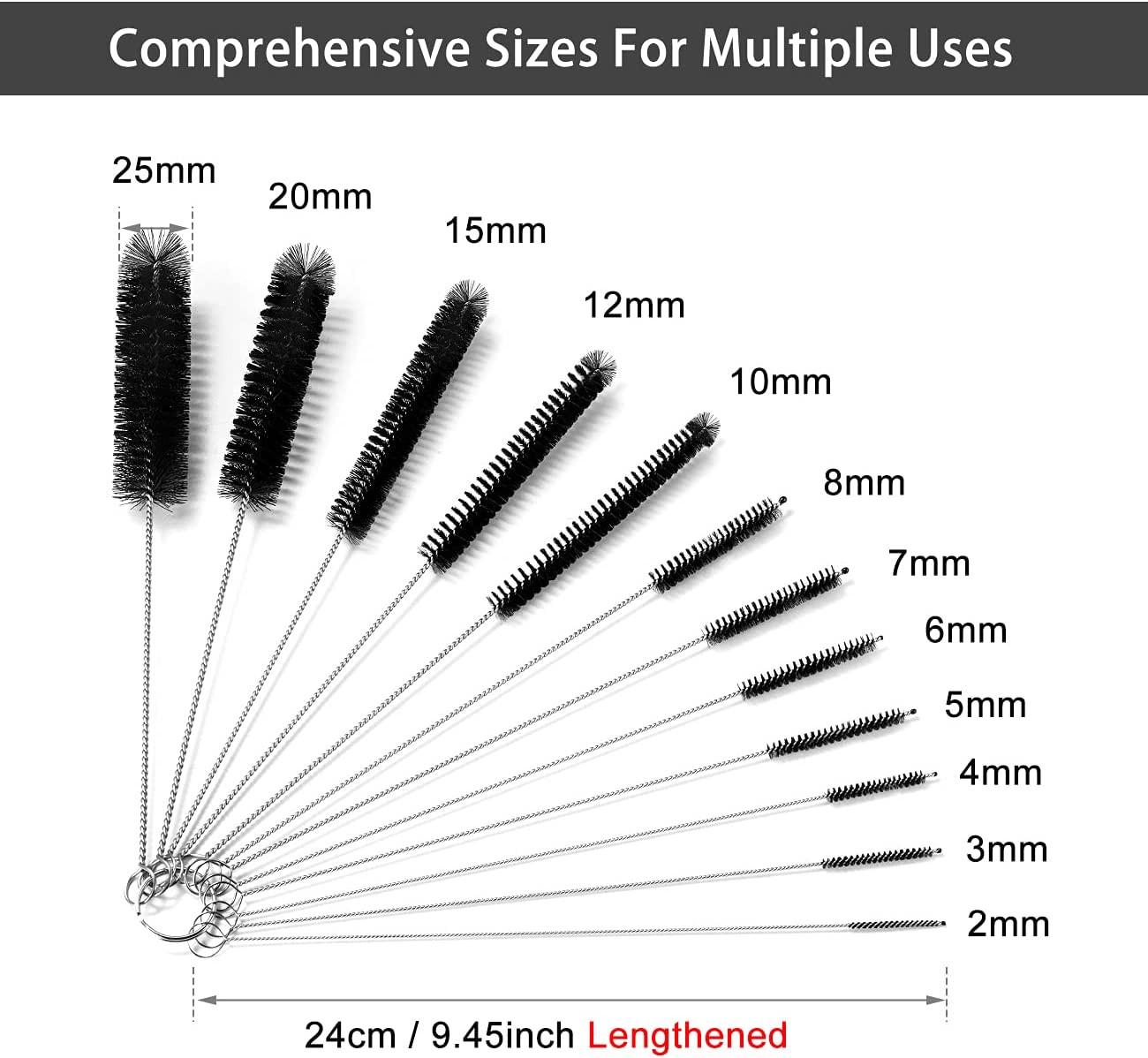 9.5 Inches Long Straw Cleaner Brush Set, 12 Pack Straw Pipe Cleaner Brush Set…