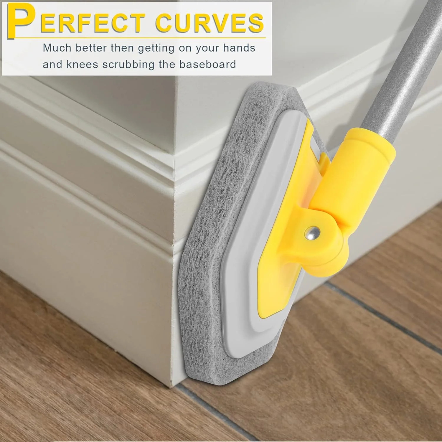 Baseboard Cleaner Tool with Long Handle 3 Reusable Cleaning Brush Pads, 52’’ …