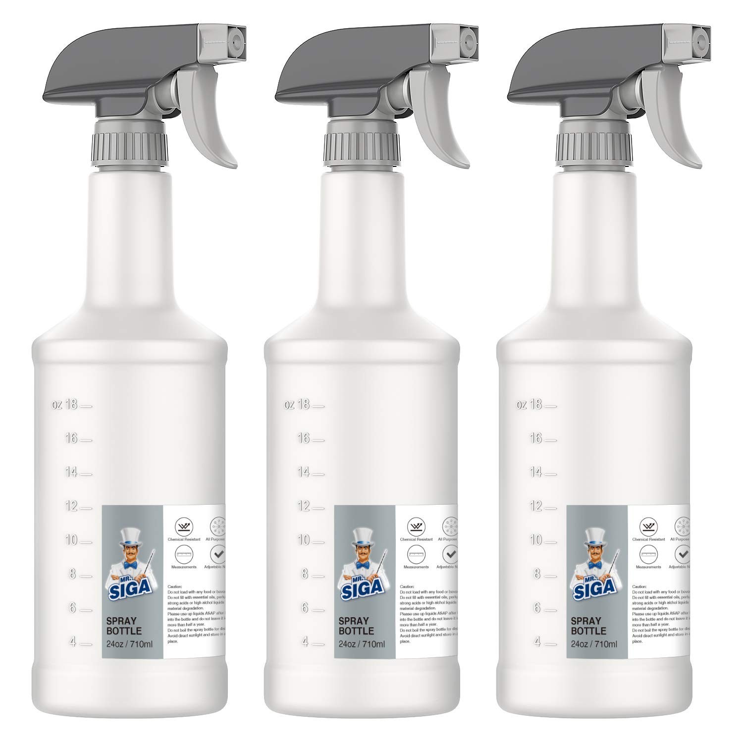 24 oz Heavy Duty Plastic Spray Bottles – Reusable, Leak Proof, Adjustable Nozzle