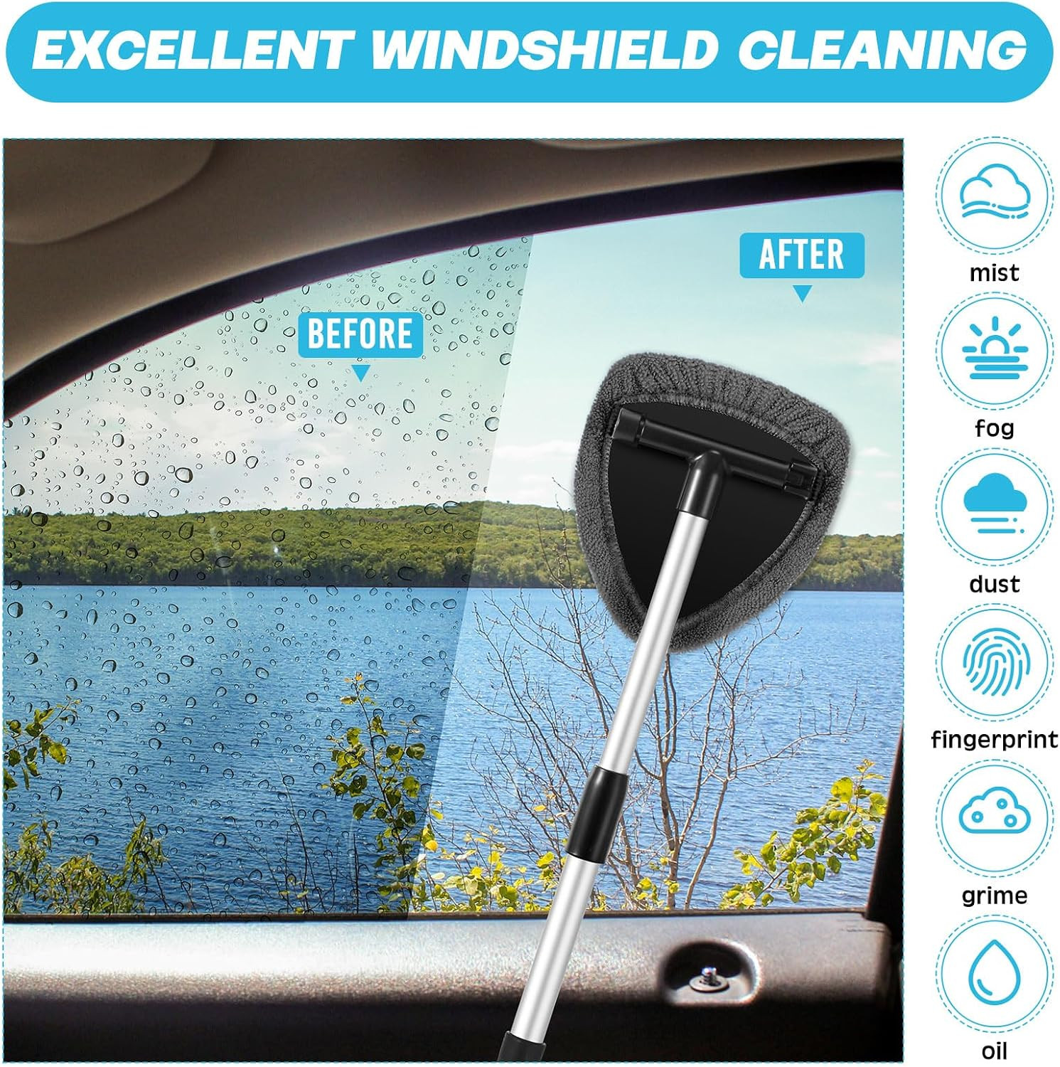 8 Pcs Car Windshield Cleaner Tool Kit with Extendable Handle, Microfiber Towel P