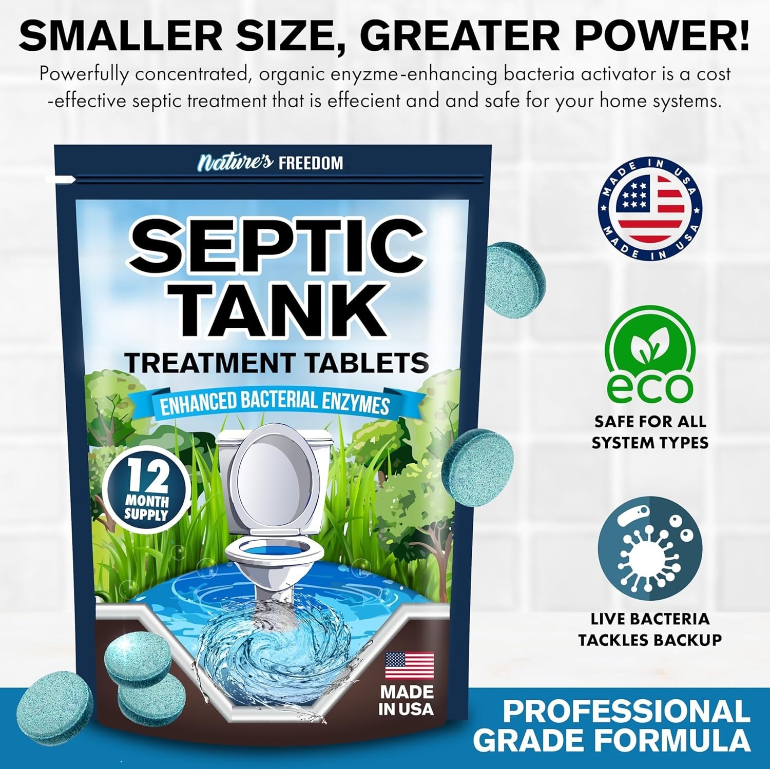 Septic Treatment Tablets – Powerful Enzyme Formula – 1 Year Supply – Made in USA