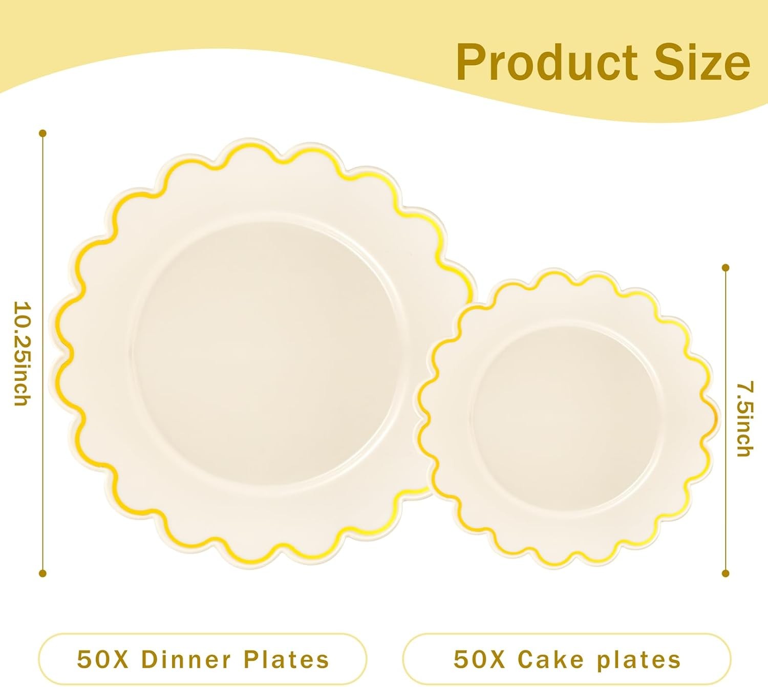 LIYH 100 Pcs Ivory and Gold Scalloped Plastic Plates – Ivory Plastic Plates In