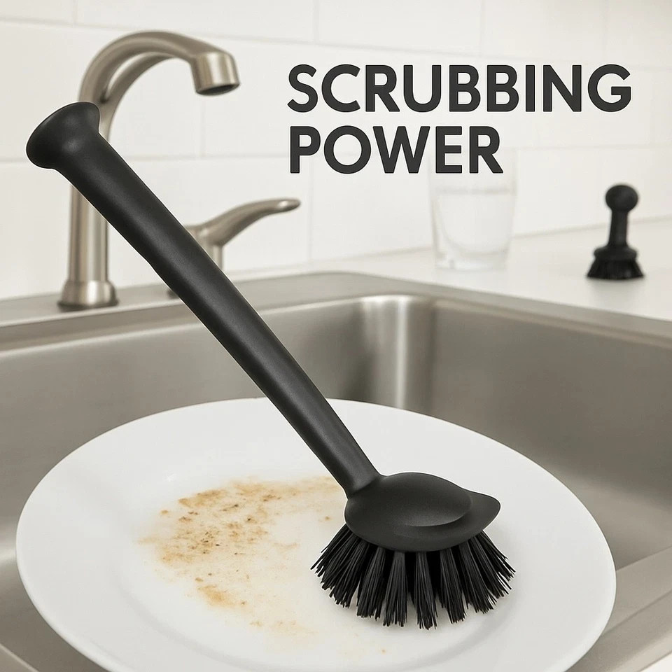 2-Pack Suction Cup Dish Brushes Modern Kitchen Sink Scrubber Long Handle