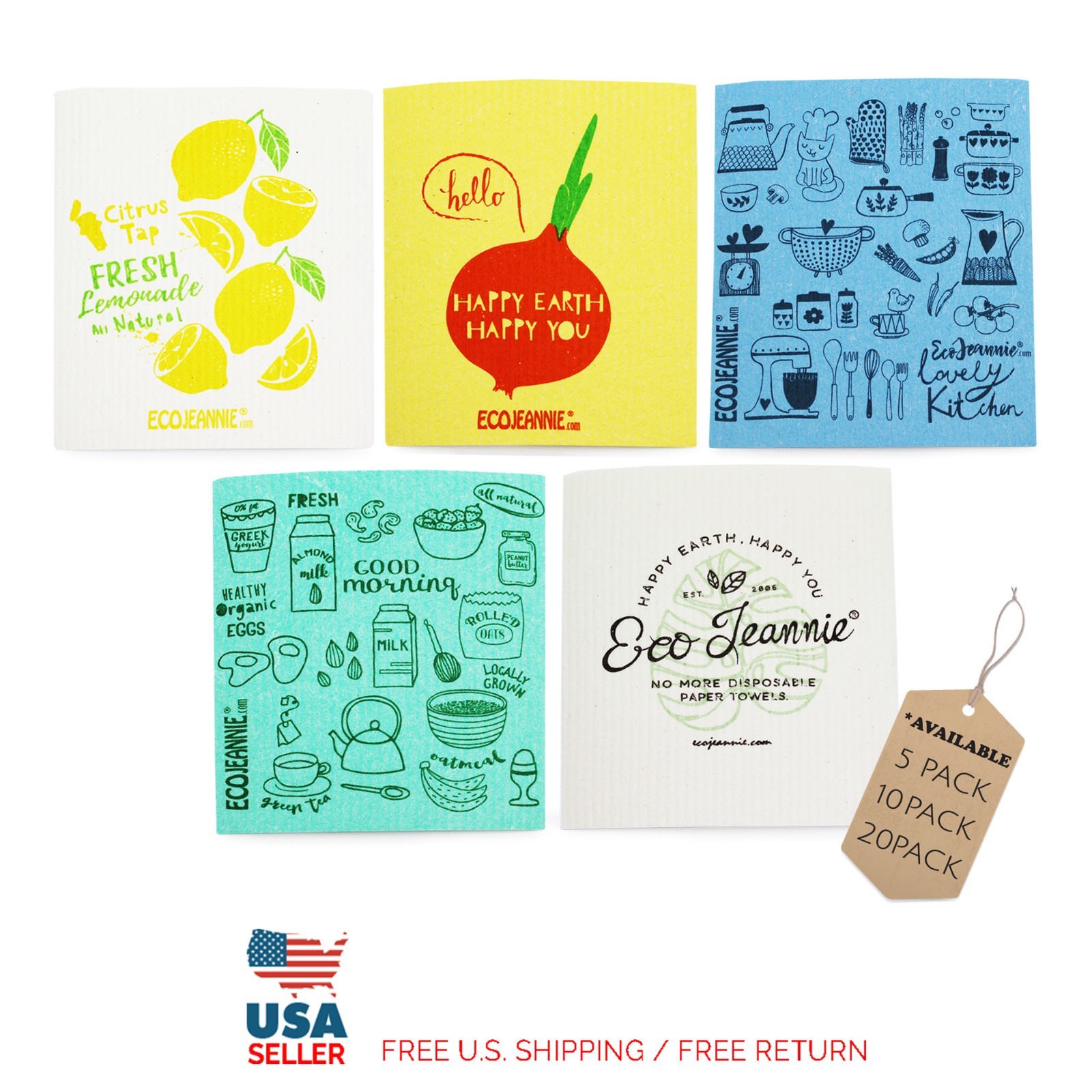 EcoJeannie Eco-Friendly Cleaning Cloth 100% Biodegradable Cellulose Sponge Cloth