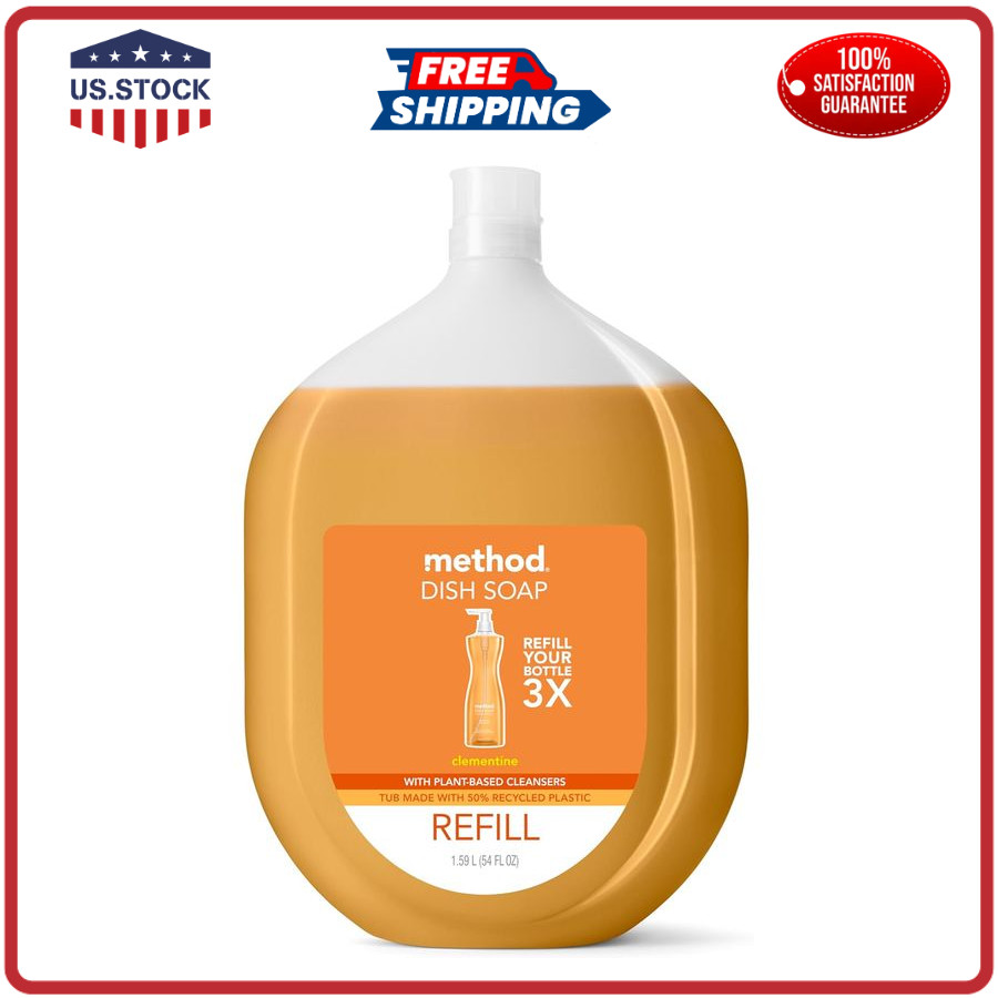 Method Gel Dish Soap Refill 54 fl oz Clementine Scent Tough on Grease Eco Friend