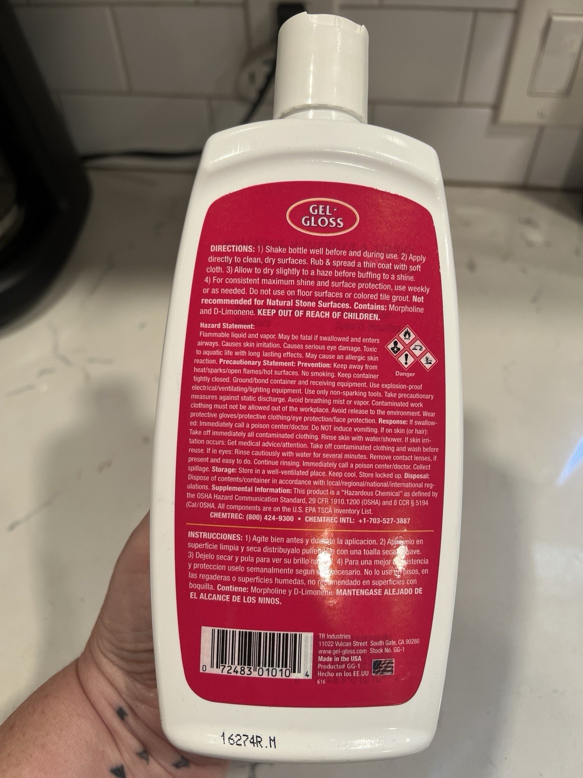TR Industries GG-1 Gel-Gloss Kitchen and Bath Cream Wax Polish 16 Fl. Oz NEW