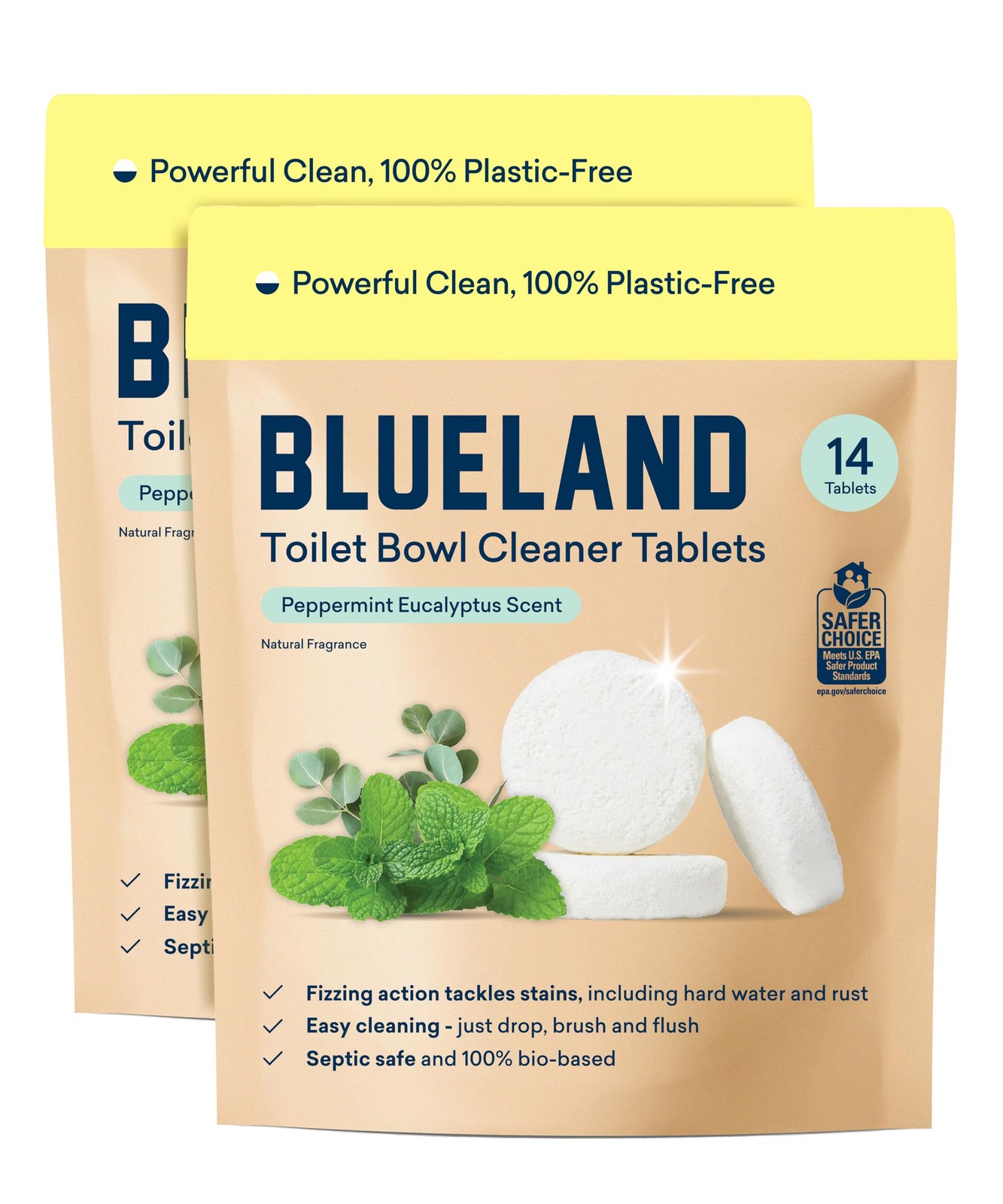 BLUELAND Toilet Bowl Cleaner Tablets, 2-Pack, 28 Count, Peppermint Eucalyptus,