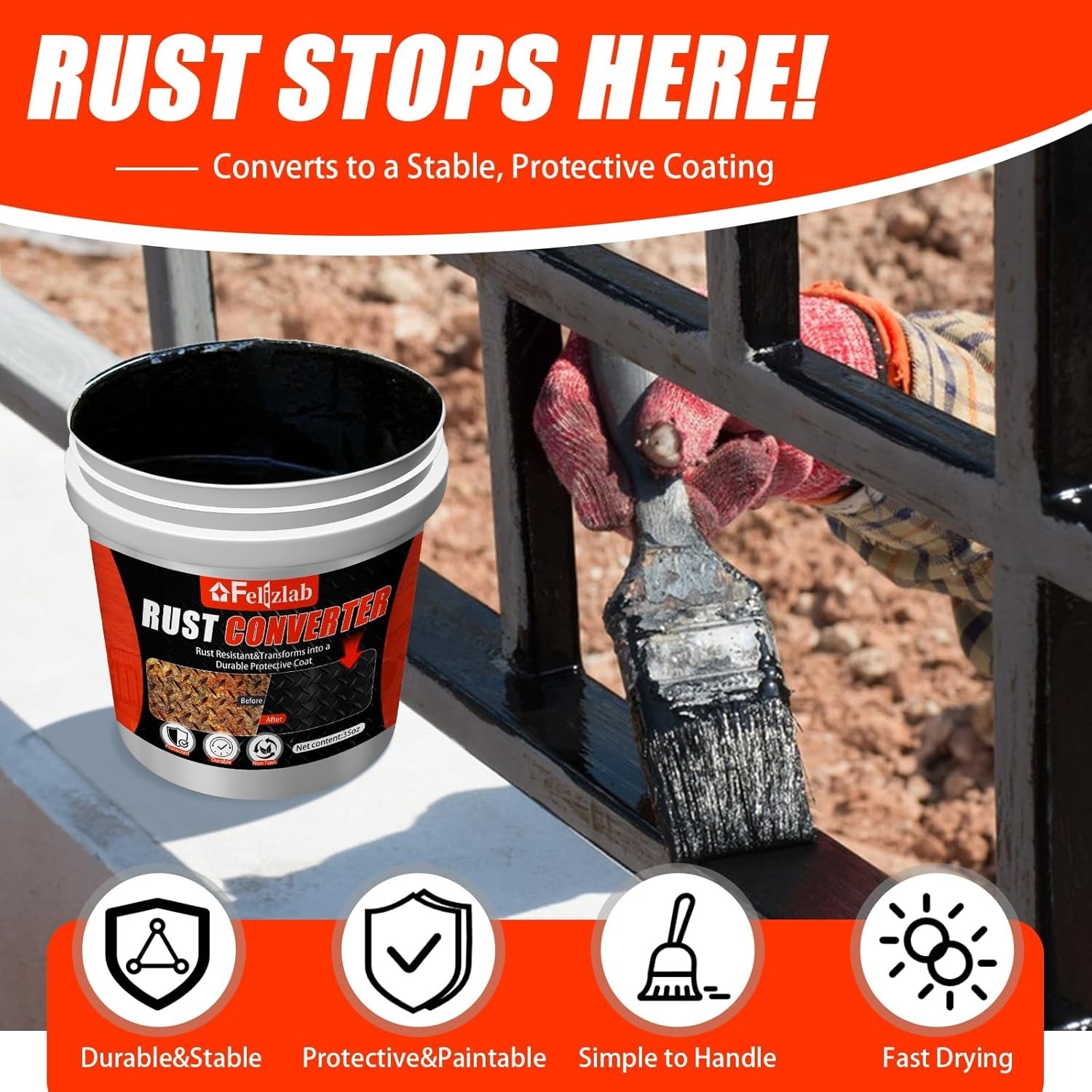 2-In-1 Rust Converter & Metal Primer, 35 Floz Automotive Rust Remover Paint for