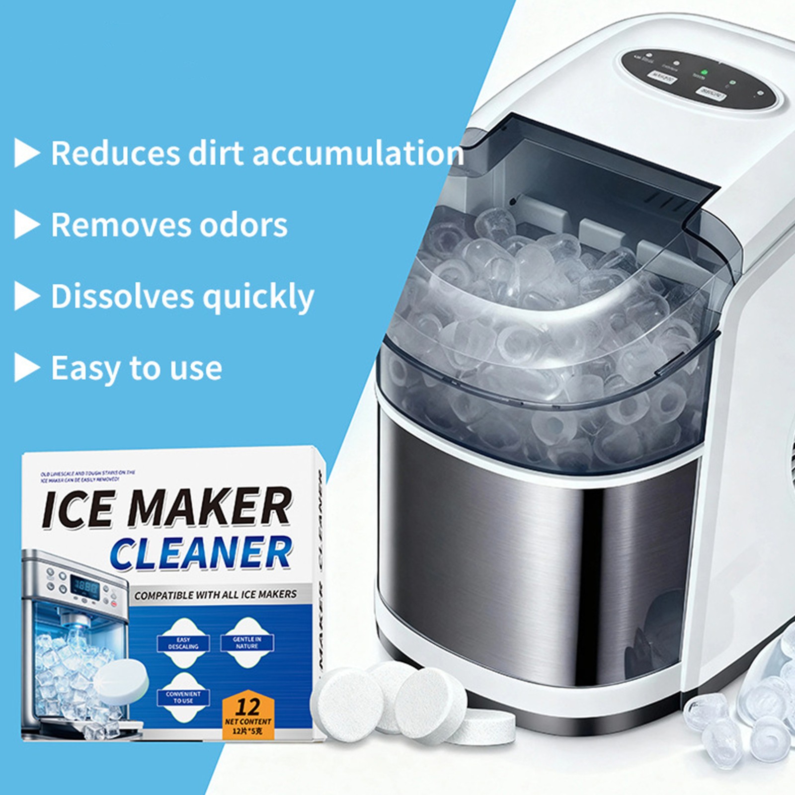 Ice Machine Cleaner Maker Descaler 12 Pieces ACTIVE Clean Deodorizing Tablets/