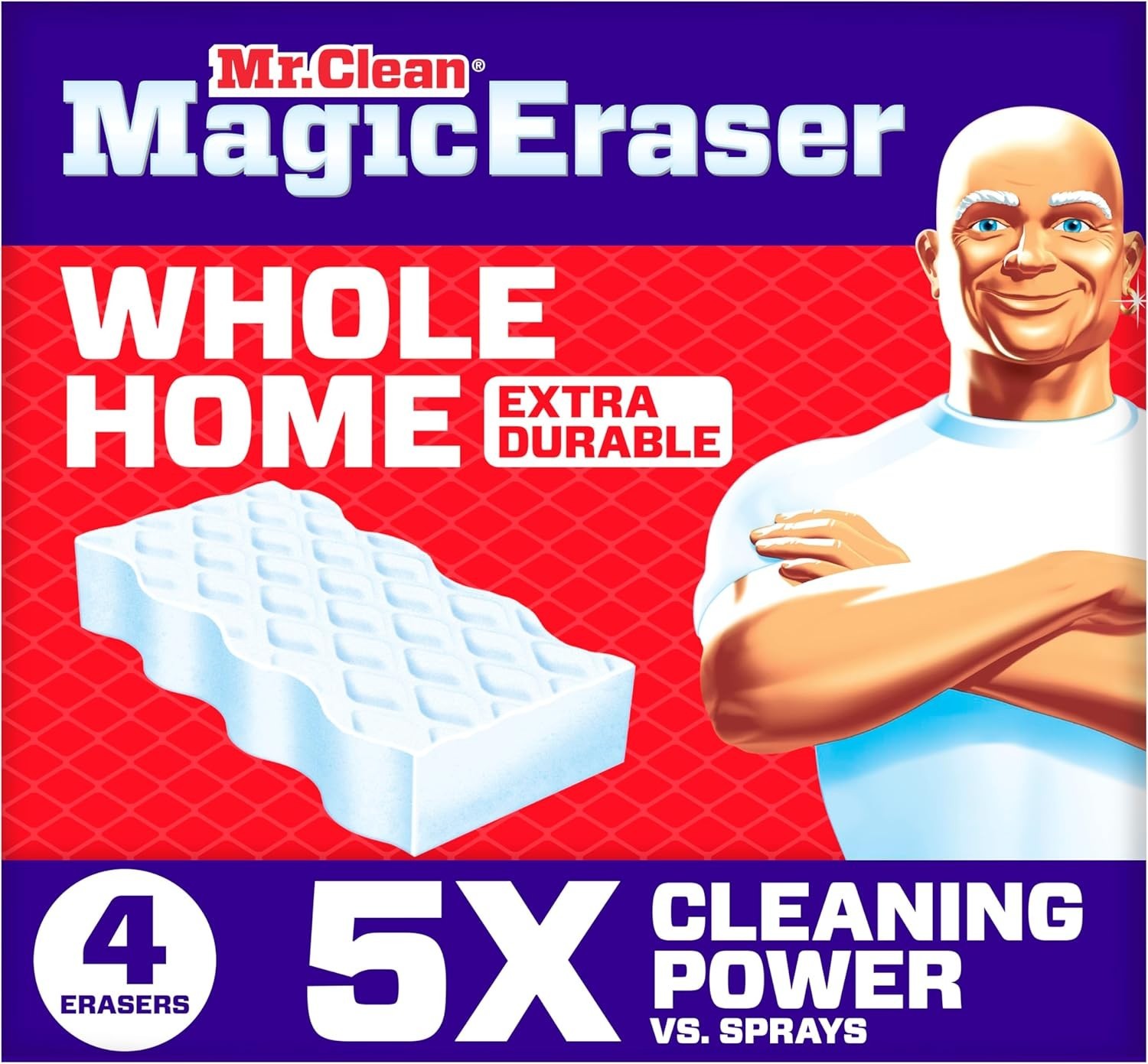 Mr. Clean Magic Eraser Sponge, All Purpose Cleaner, Extra Durable, 4 Count