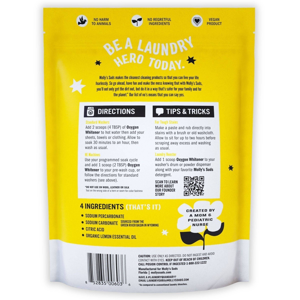 Molly’s Suds Oxygen Whitener – Lemon – 41oz: Bleach Alternative,Dye-Free